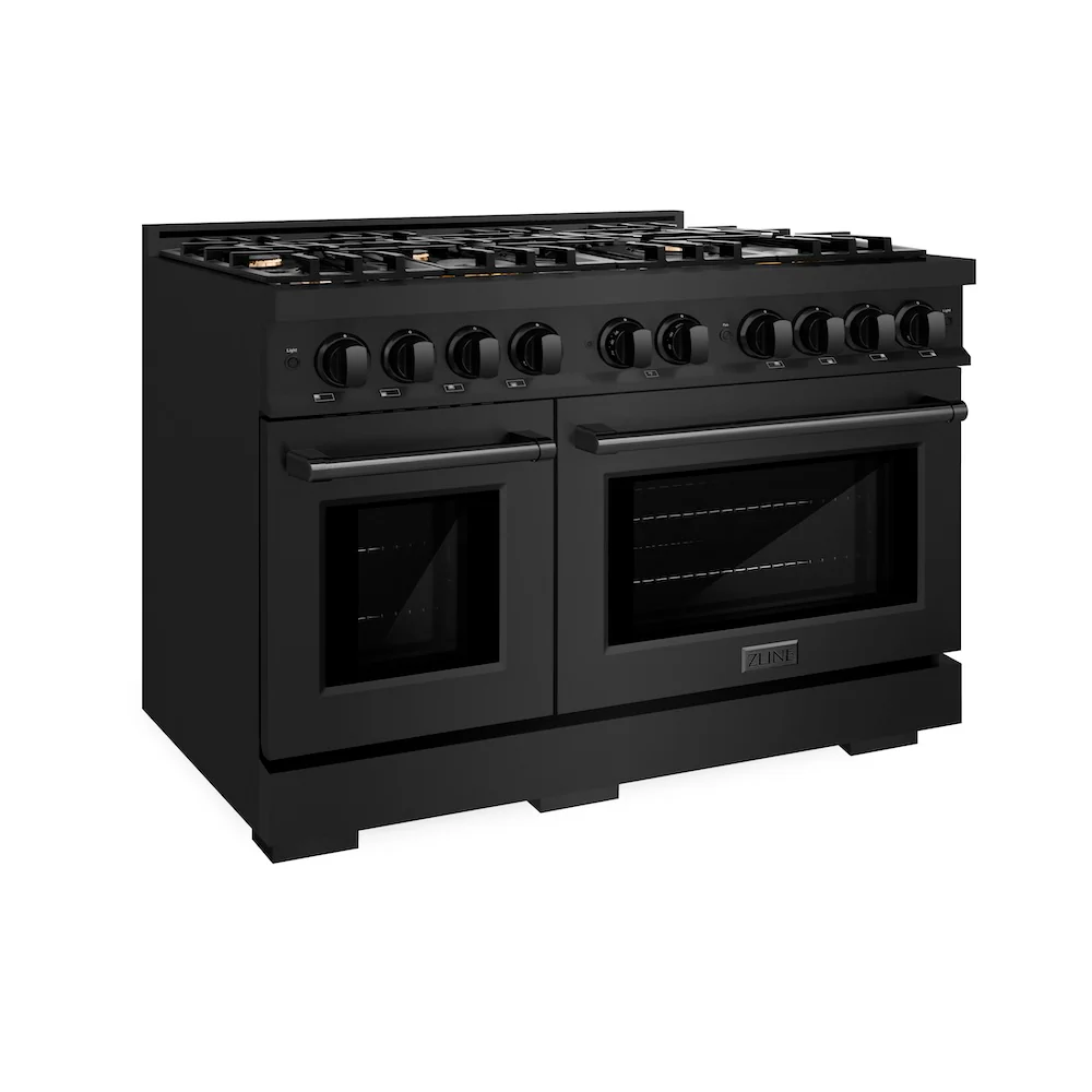 ZLINE 48 in. 6.7 cu. ft. Select Double Oven Gas Range in Black Stainless Steel with 8 Brass Burners, Open Box-Great Condition