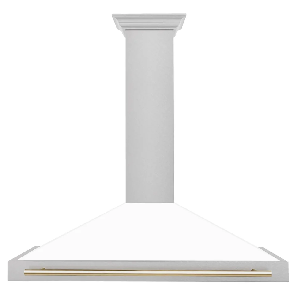 ZLINE 48 in. Autograph Edition Convertible Fingerprint Resistant Satin Stainless Steel Range Hood with White Matte Shell and Polished Gold Handle (KB4SNZ-WM48-G) - Image 3