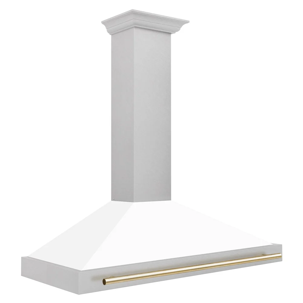 ZLINE 48 in. Autograph Edition Convertible Fingerprint Resistant Satin Stainless Steel Range Hood with White Matte Shell and Polished Gold Handle (KB4SNZ-WM48-G) - Image 4
