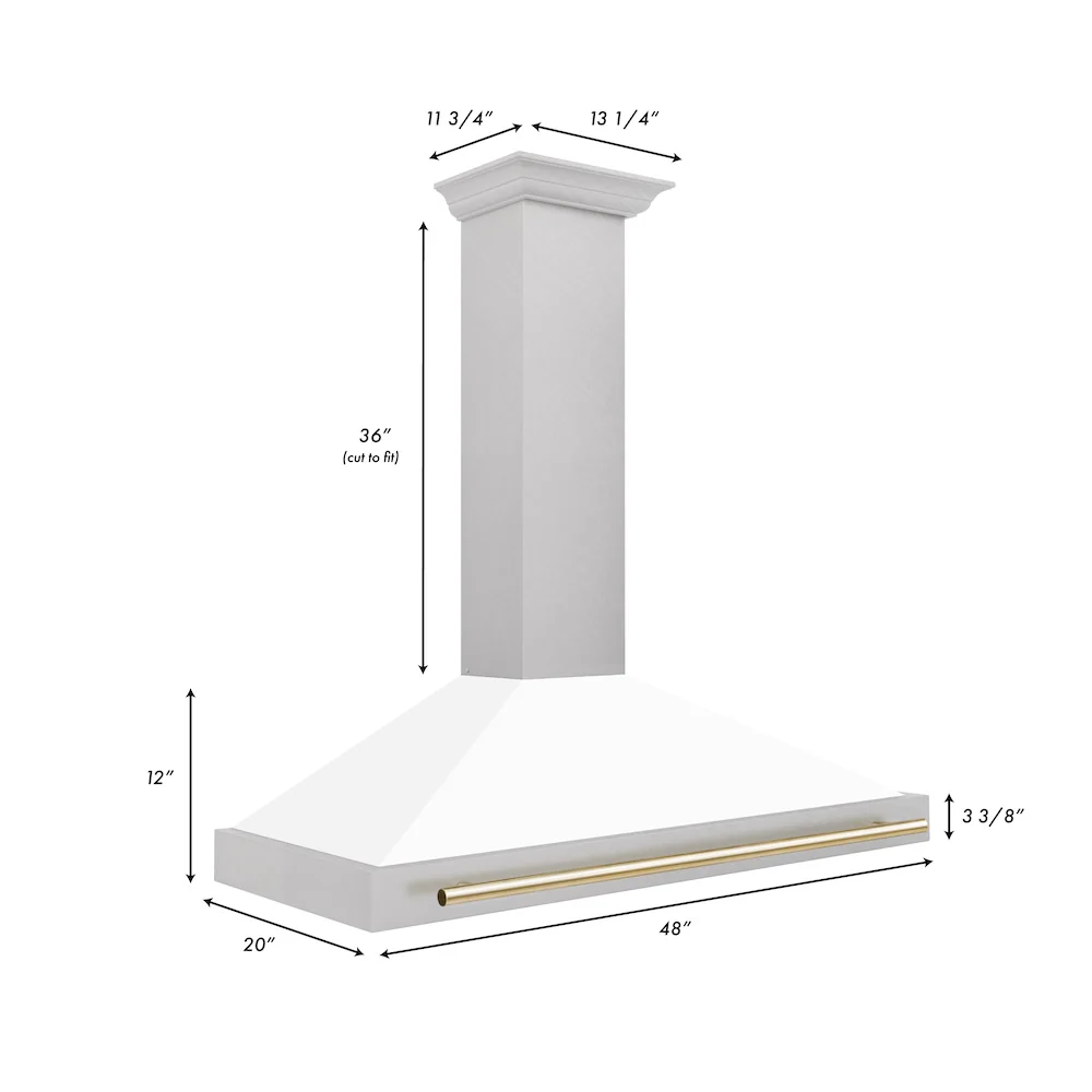 ZLINE 48 in. Autograph Edition Convertible Fingerprint Resistant Satin Stainless Steel Range Hood with White Matte Shell and Polished Gold Handle (KB4SNZ-WM48-G) - Image 7