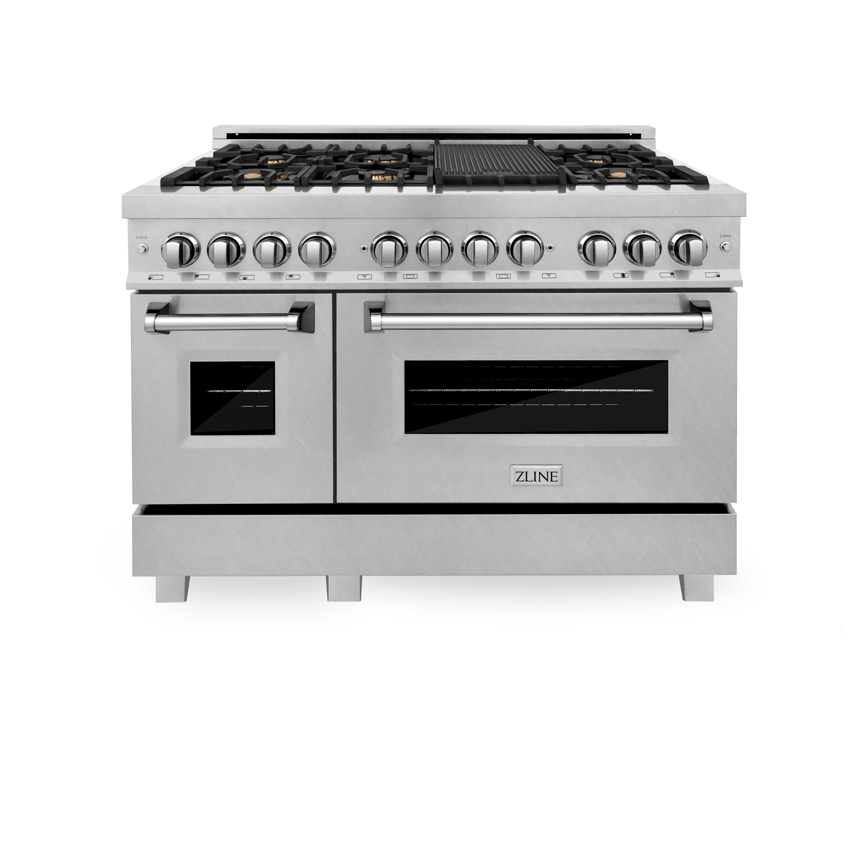 ZLINE 48 in. 6.0 cu. ft. Legacy Dual Fuel Range with Gas Cooktop and 2 Electric Ovens in Satin Stainless Steel with 6 Brass Burners and Griddle (RAS-SN-BR-GR-48) - Image 2