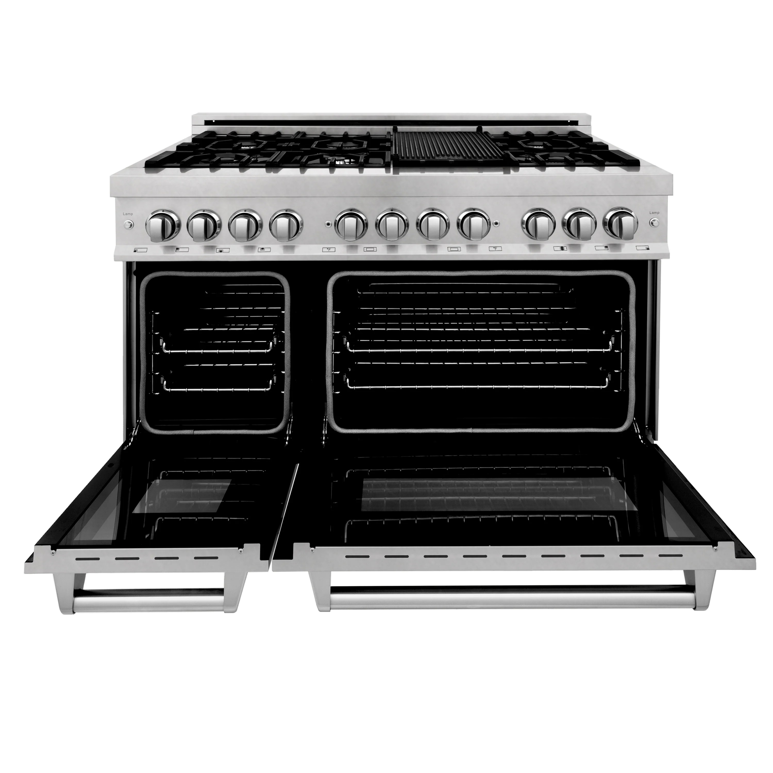 ZLINE 48 in. 6.0 cu. ft. Legacy Dual Fuel Range with 7 Burner Gas Cooktop and 2 Electric Ovens in Satin Stainless Steel with Griddle (RAS-SN-GR-48) - Image 3
