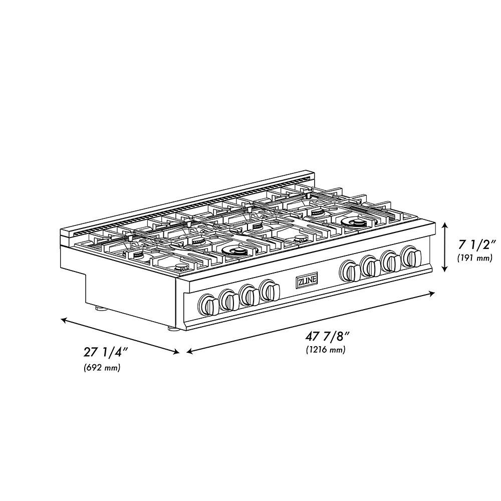ZLINE 48 in. Legacy Gas Rangetop with 6 Brass Burners and Porcelain Cooktop in Stainless Steel with Griddle (RT-BR-GR-48) - Image 13