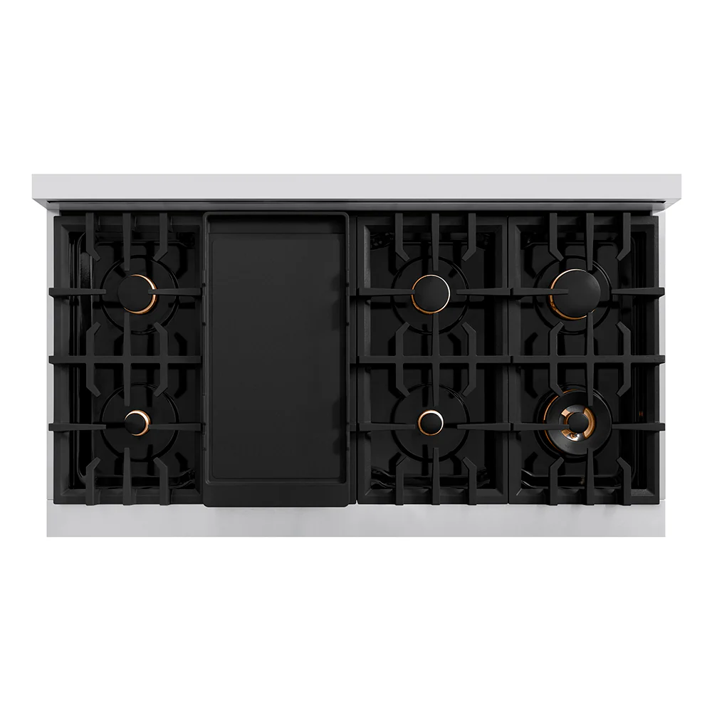 ZLINE 48 in. Legacy Gas Rangetop with 6 Brass Burners and Porcelain Cooktop in Stainless Steel with Griddle (RT-BR-GR-48) - Image 2
