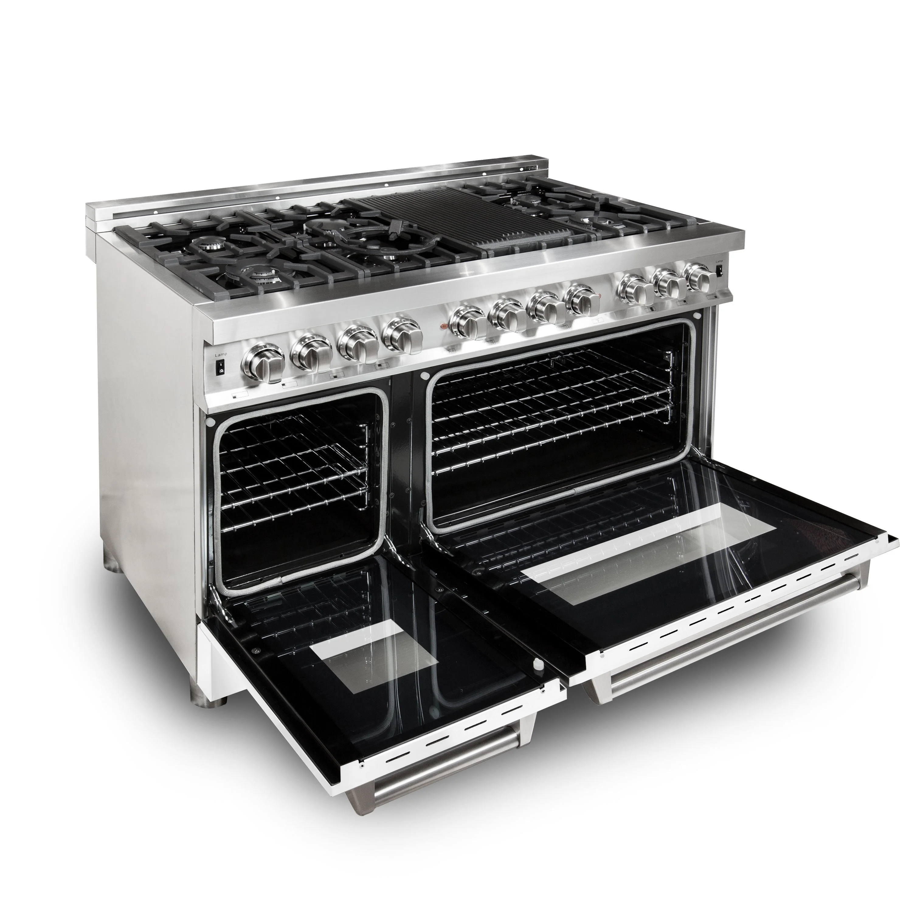 ZLINE 48 in. 6.0 cu. ft. Legacy Dual Fuel Range with 7 Burner Gas Cooktop and 2 Electric Ovens in Stainless Steel with Griddle and White Matte Doors (RA-WM-GR-48) - Image 3