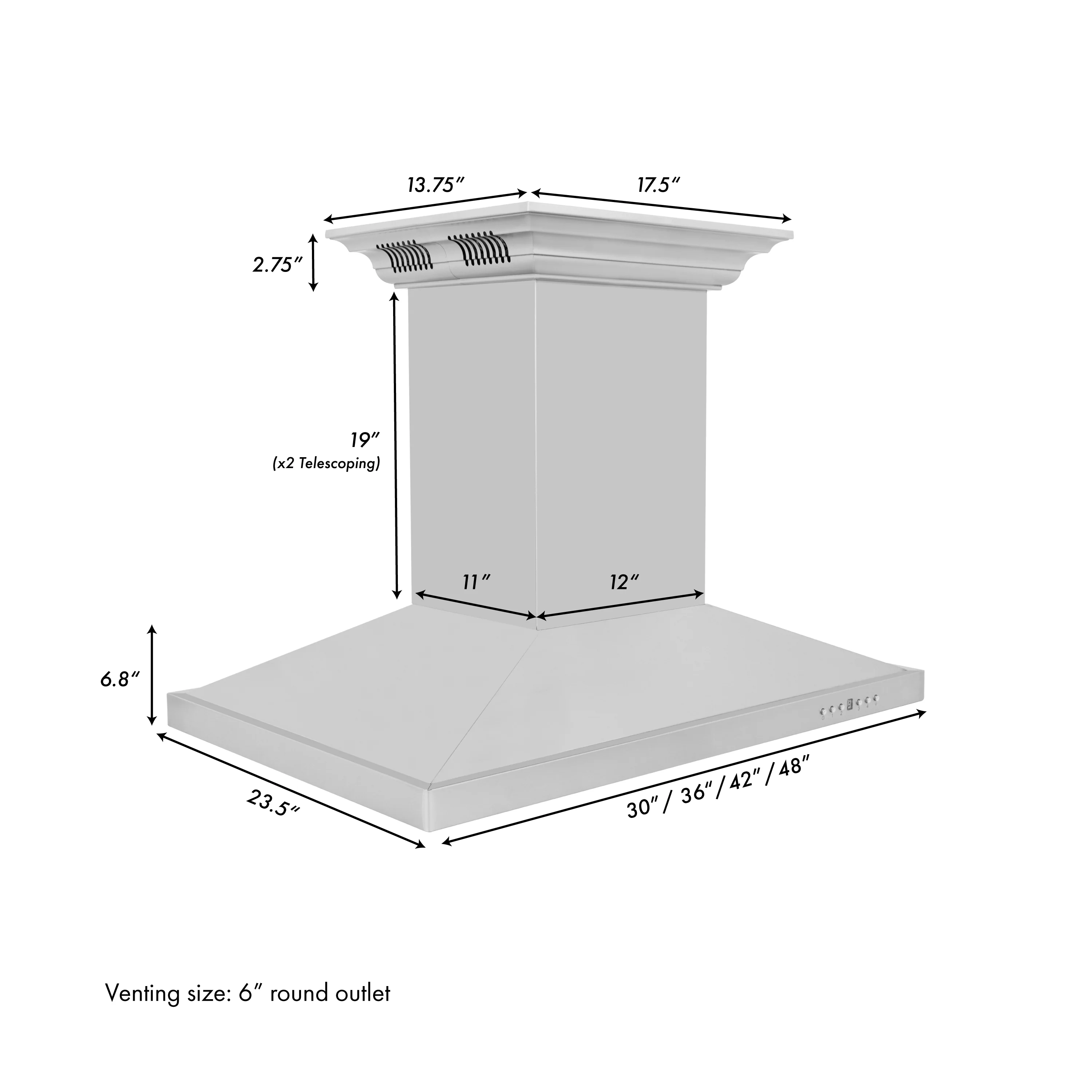 48" ZLINE CrownSound™Ducted Vent Island Mount Range Hood in Stainless Steel with Built-in Bluetooth Speakers (GL2iCRN-BT-48) - Image 14