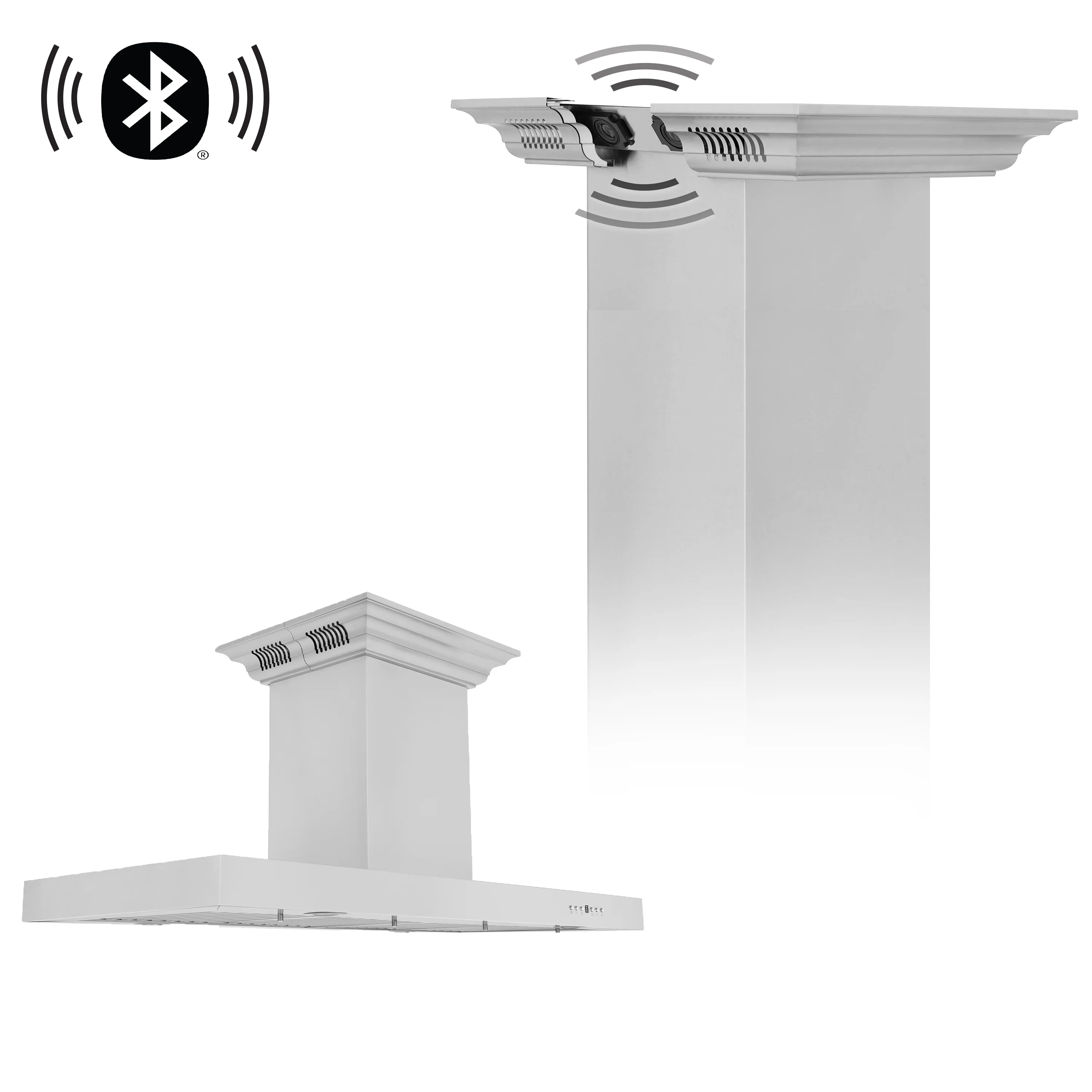 48" ZLINE CrownSound™Ducted Vent Island Mount Range Hood in Stainless Steel with Built-in Bluetooth Speakers (KE2iCRN-BT-48) - Image 3