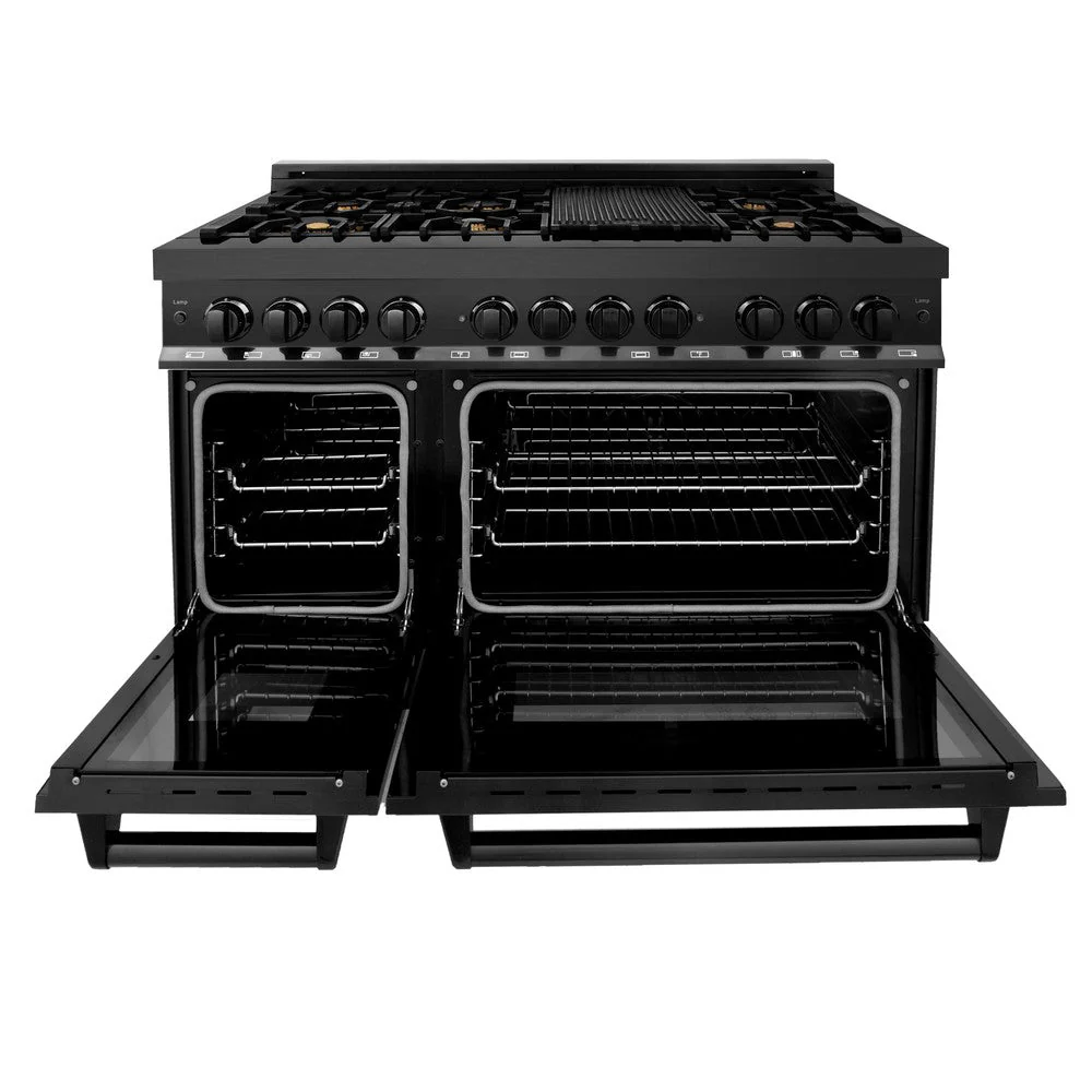 ZLINE Kitchen Package with Black Stainless Steel Refrigerator, 48 in. Dual Fuel Range, Range Hood, and Microwave Drawer (4KPR-RABRH48-MW) - Image 21