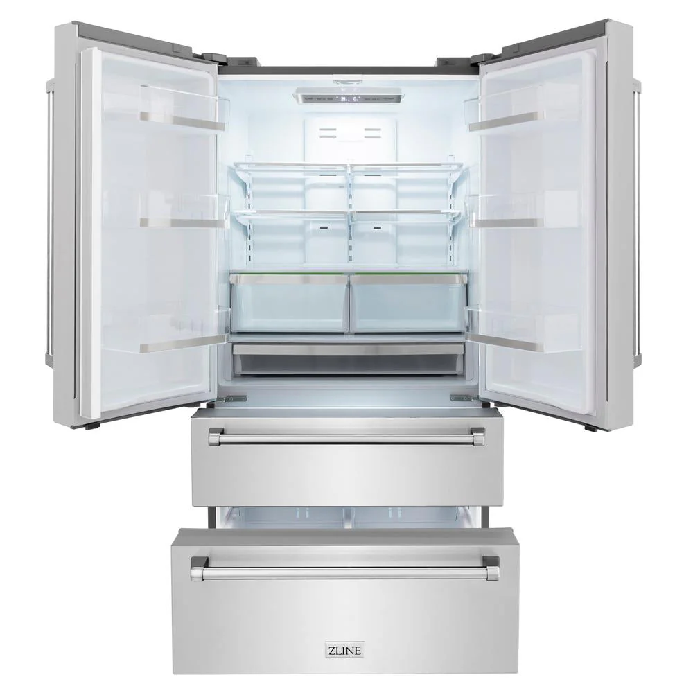 ZLINE Kitchen Package with 36 in. French Door Refrigerator, 48 in. Dual Fuel Range, 48 in. Range Hood, 24 in. Microwave Drawer, 24 in. Tall Tub Dishwasher and 24 in. Wine Cooler in Stainless Steel (6KPR-RARH48-MWDWV-RWV) - Image 3