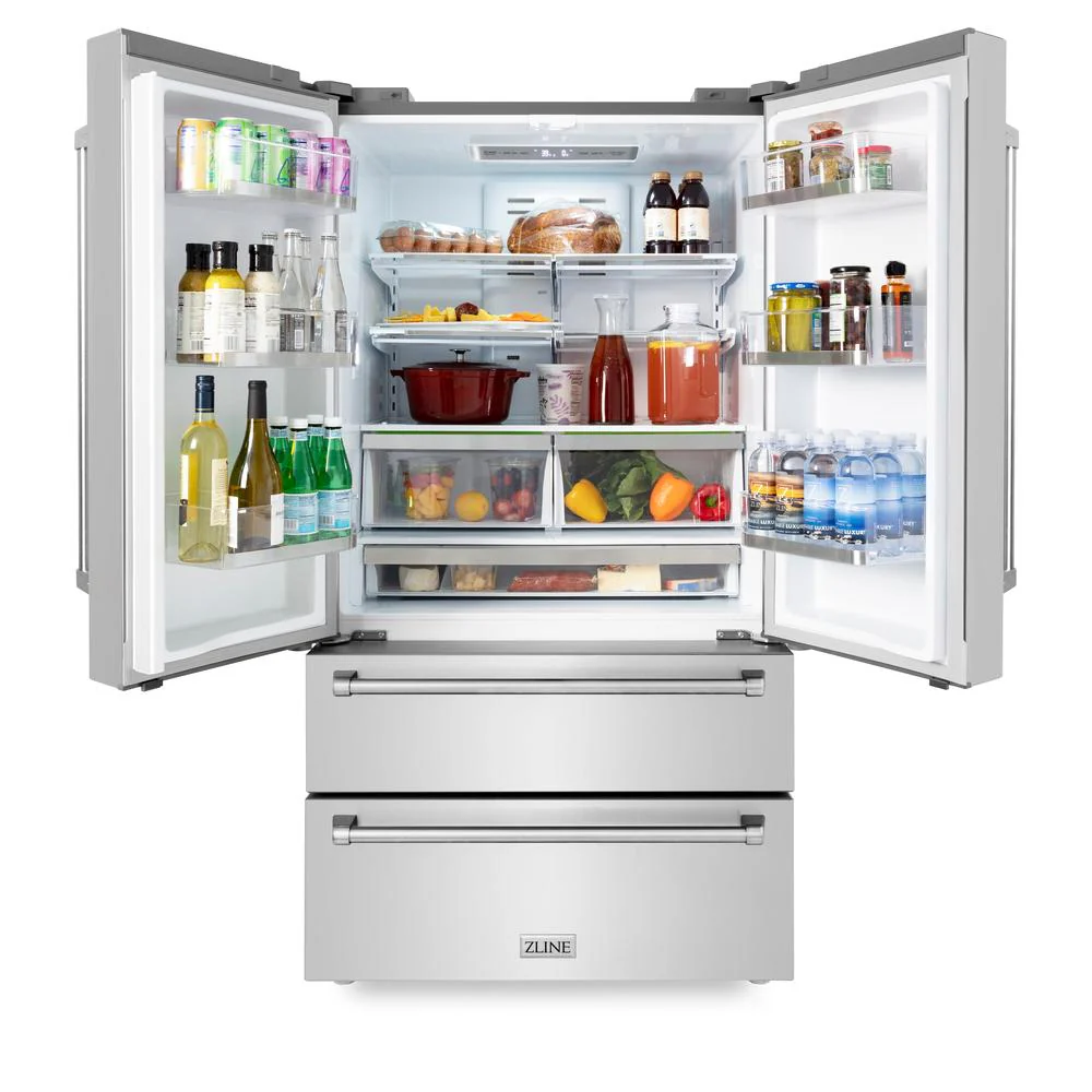 ZLINE Kitchen Package with 36 in. French Door Refrigerator, 48 in. Dual Fuel Range, 48 in. Range Hood, 24 in. Microwave Drawer, 24 in. Tall Tub Dishwasher and 24 in. Wine Cooler in Stainless Steel (6KPR-RARH48-MWDWV-RWV) - Image 4
