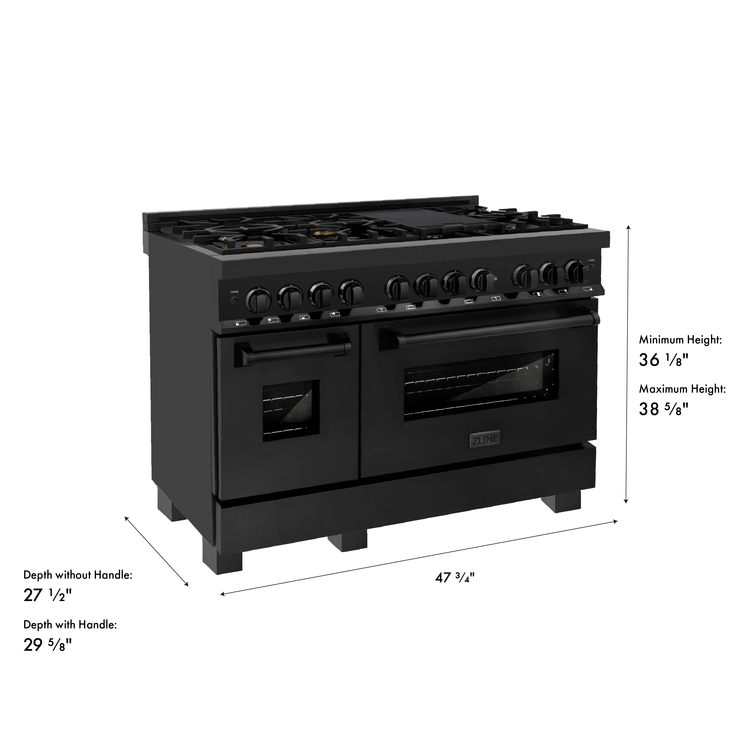 ZLINE 48 in. 6.0 cu. ft. Legacy Dual Fuel Range with Gas Cooktop and 2 Electric Ovens in Black Stainless Steel with 6 Brass Burners (RAB-BR-48) - Image 19