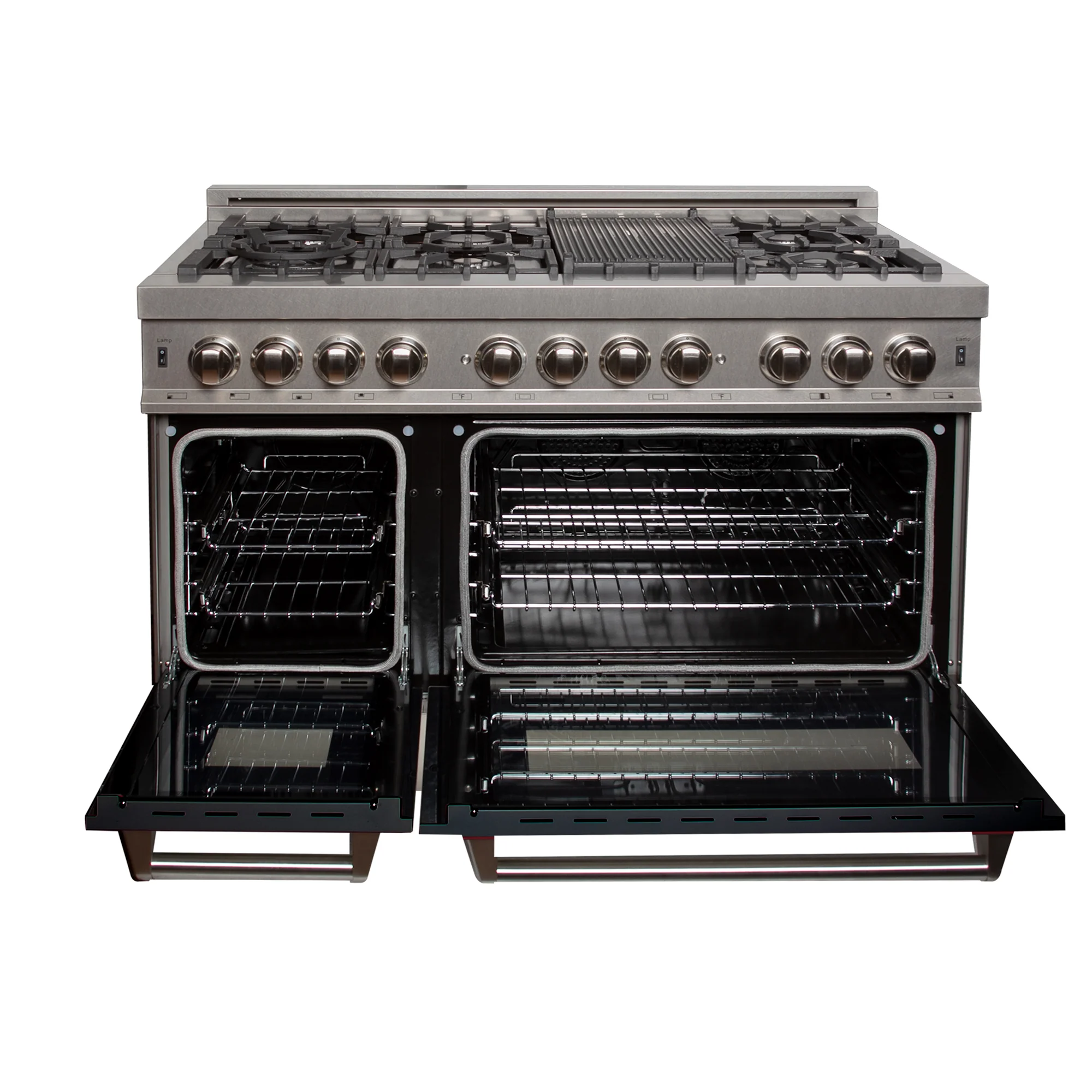 ZLINE 48 in. 6.0 cu. ft. Legacy Dual Fuel Range with 7 Burner Gas Cooktop and 2 Electric Ovens in Satin Stainless Steel and Black Matte Doors (RAS-BLM-48) - Image 4