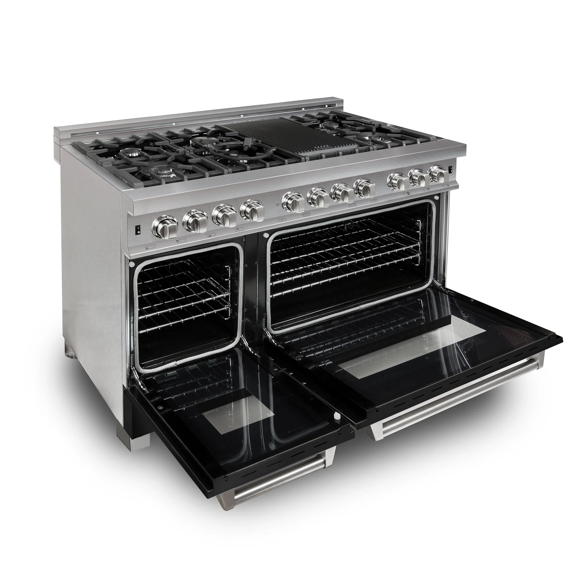 ZLINE 48 in. 6.0 cu. ft. Legacy Dual Fuel Range with 7 Burner Gas Cooktop and 2 Electric Ovens in Satin Stainless Steel and Black Matte Doors (RAS-BLM-48) - Image 5
