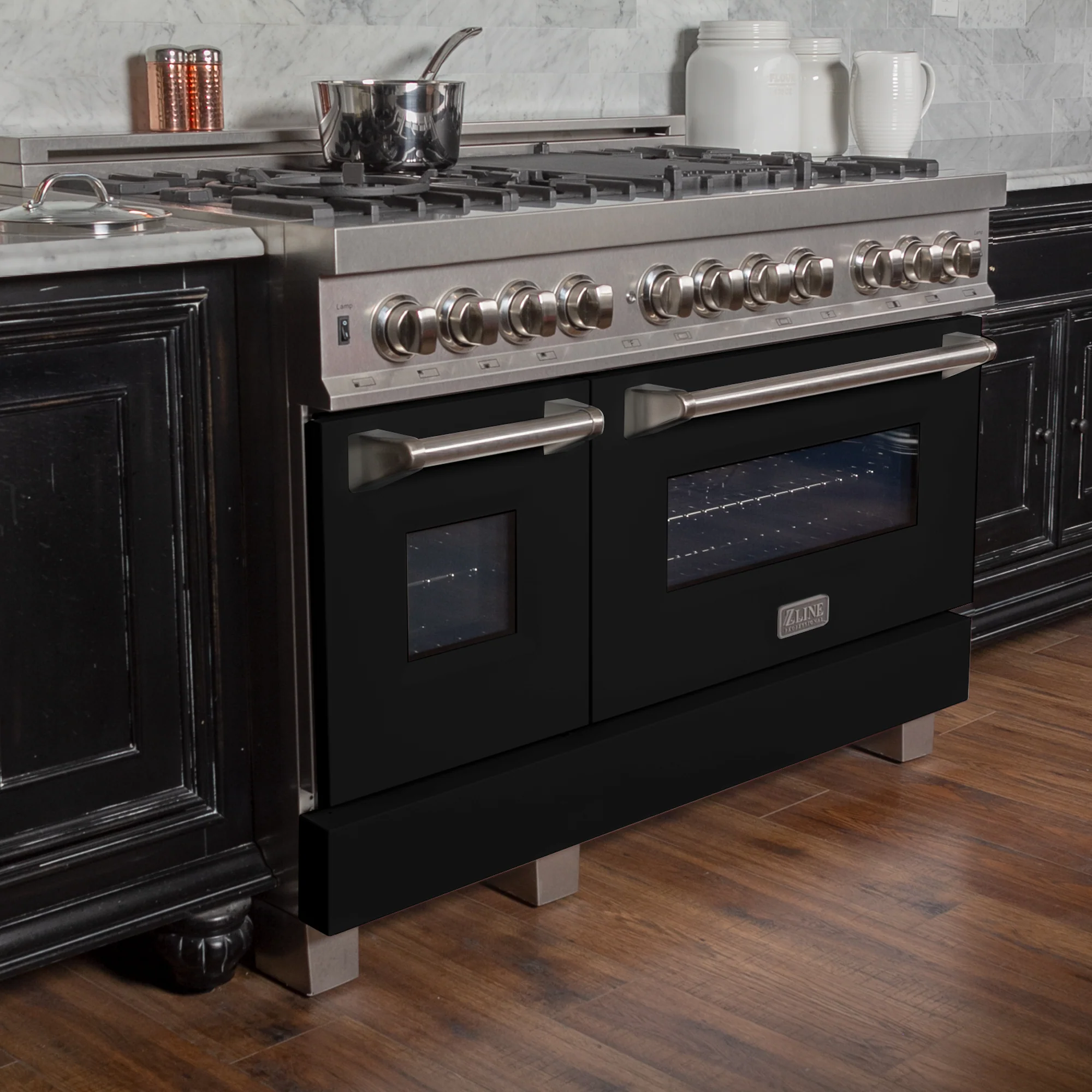 ZLINE 48 in. 6.0 cu. ft. Legacy Dual Fuel Range with 7 Burner Gas Cooktop and 2 Electric Ovens in Satin Stainless Steel and Black Matte Doors (RAS-BLM-48) - Image 7