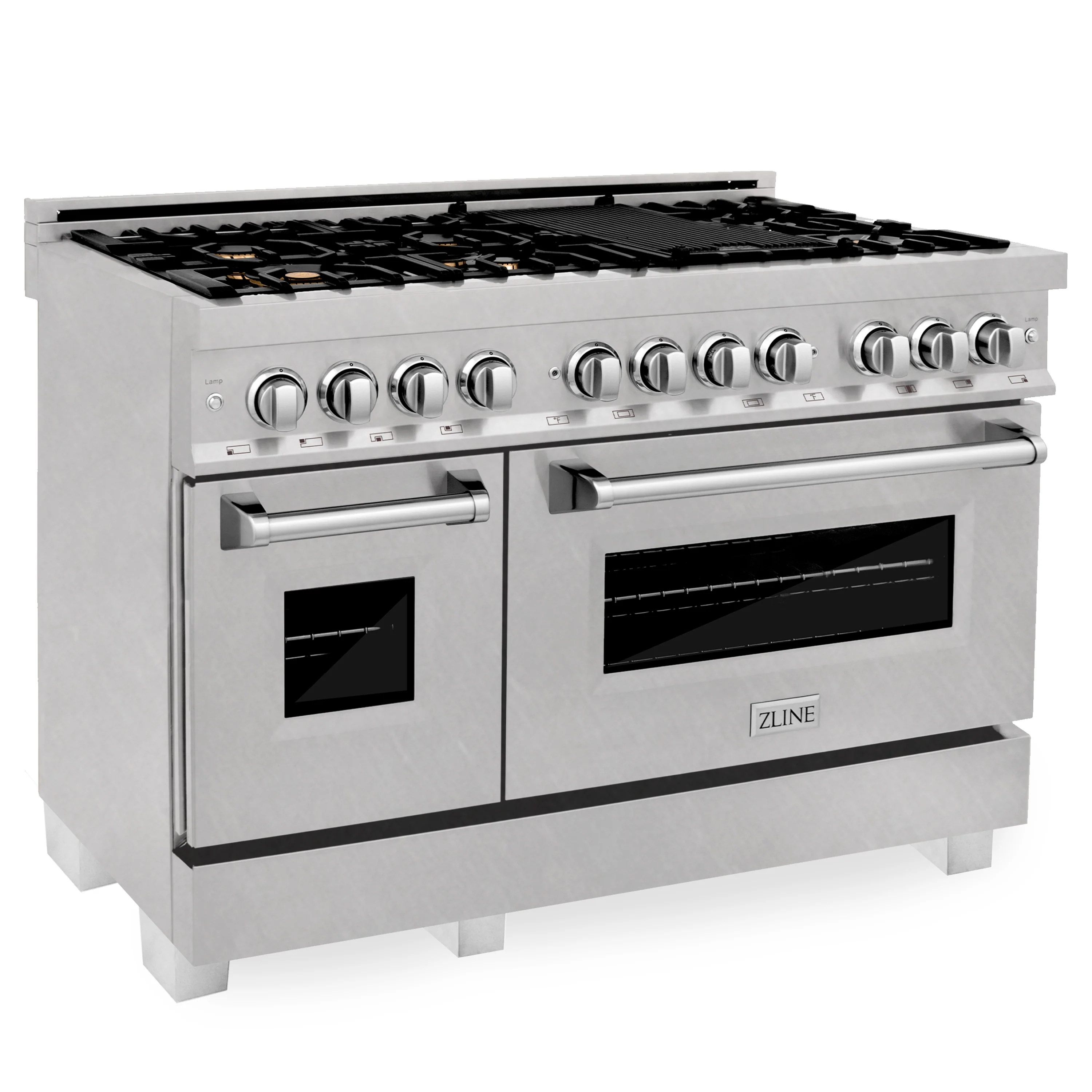 ZLINE 48 in. 6.0 cu. ft. Legacy Dual Fuel Range with Gas Cooktop and 2 Electric Ovens in Satin Stainless Steel with 6 Brass Burners (RAS-SN-BR-48) - Image 3