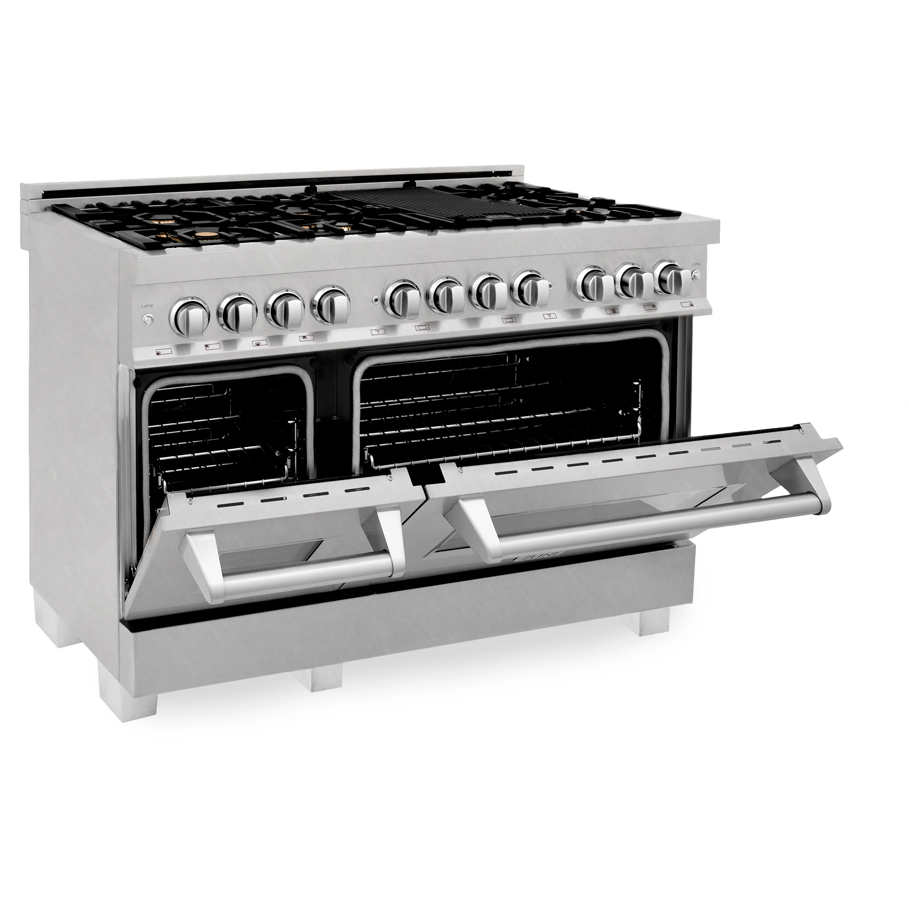 ZLINE 48 in. 6.0 cu. ft. Legacy Dual Fuel Range with Gas Cooktop and 2 Electric Ovens in Satin Stainless Steel with 6 Brass Burners (RAS-SN-BR-48) - Image 4