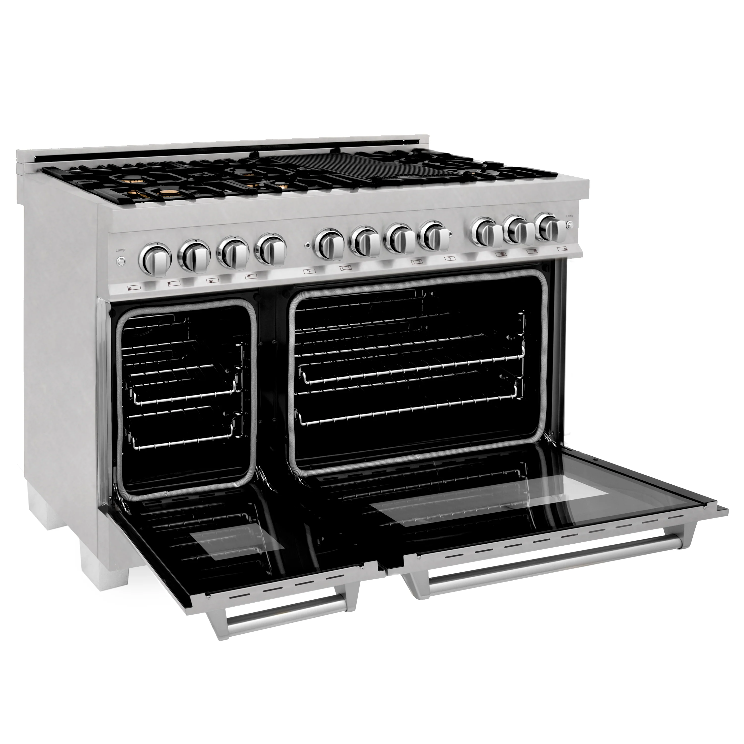 ZLINE 48 in. 6.0 cu. ft. Legacy Dual Fuel Range with Gas Cooktop and 2 Electric Ovens in Satin Stainless Steel with 6 Brass Burners (RAS-SN-BR-48) - Image 5