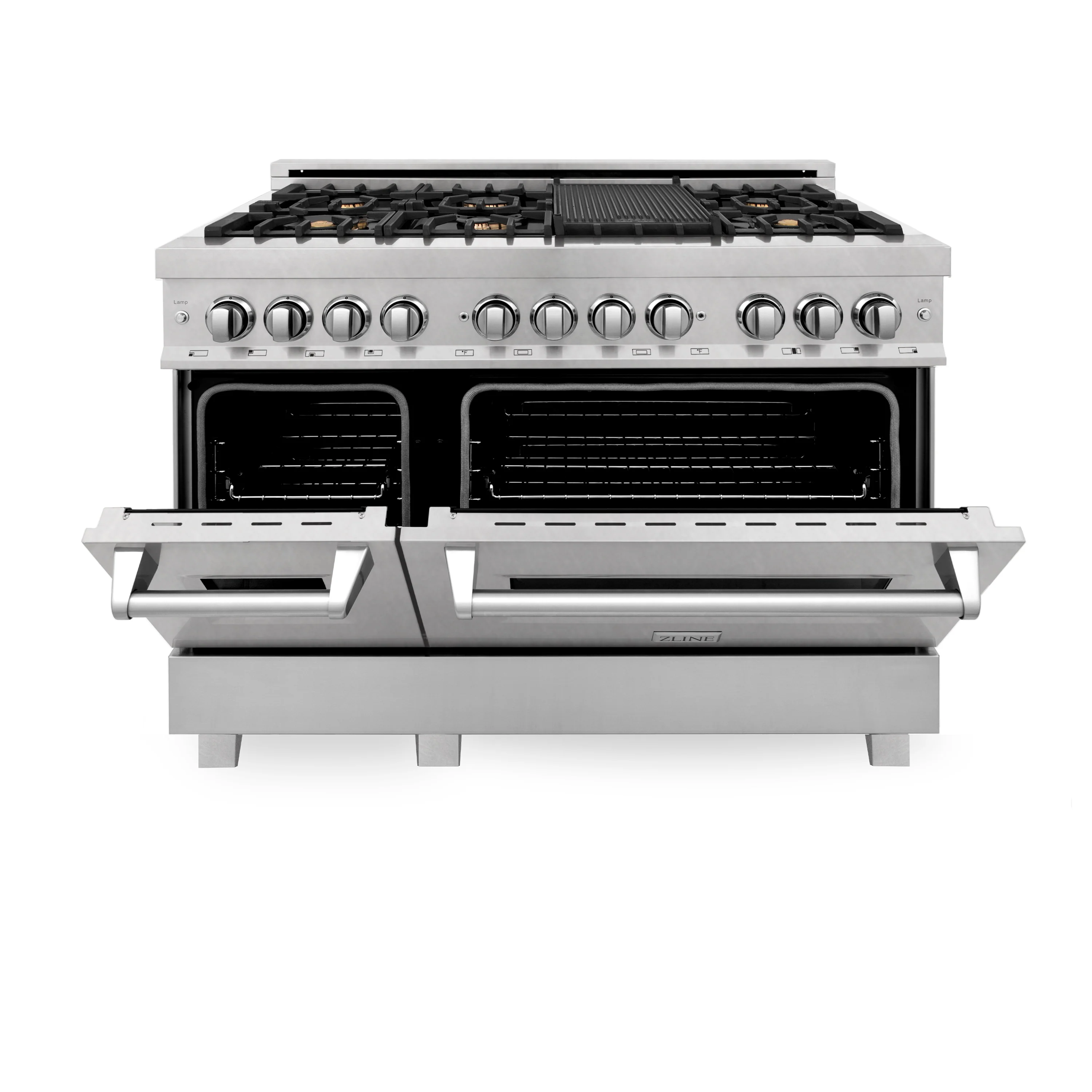 ZLINE 48 in. 6.0 cu. ft. Legacy Dual Fuel Range with Gas Cooktop and 2 Electric Ovens in Satin Stainless Steel with 6 Brass Burners (RAS-SN-BR-48) - Image 7