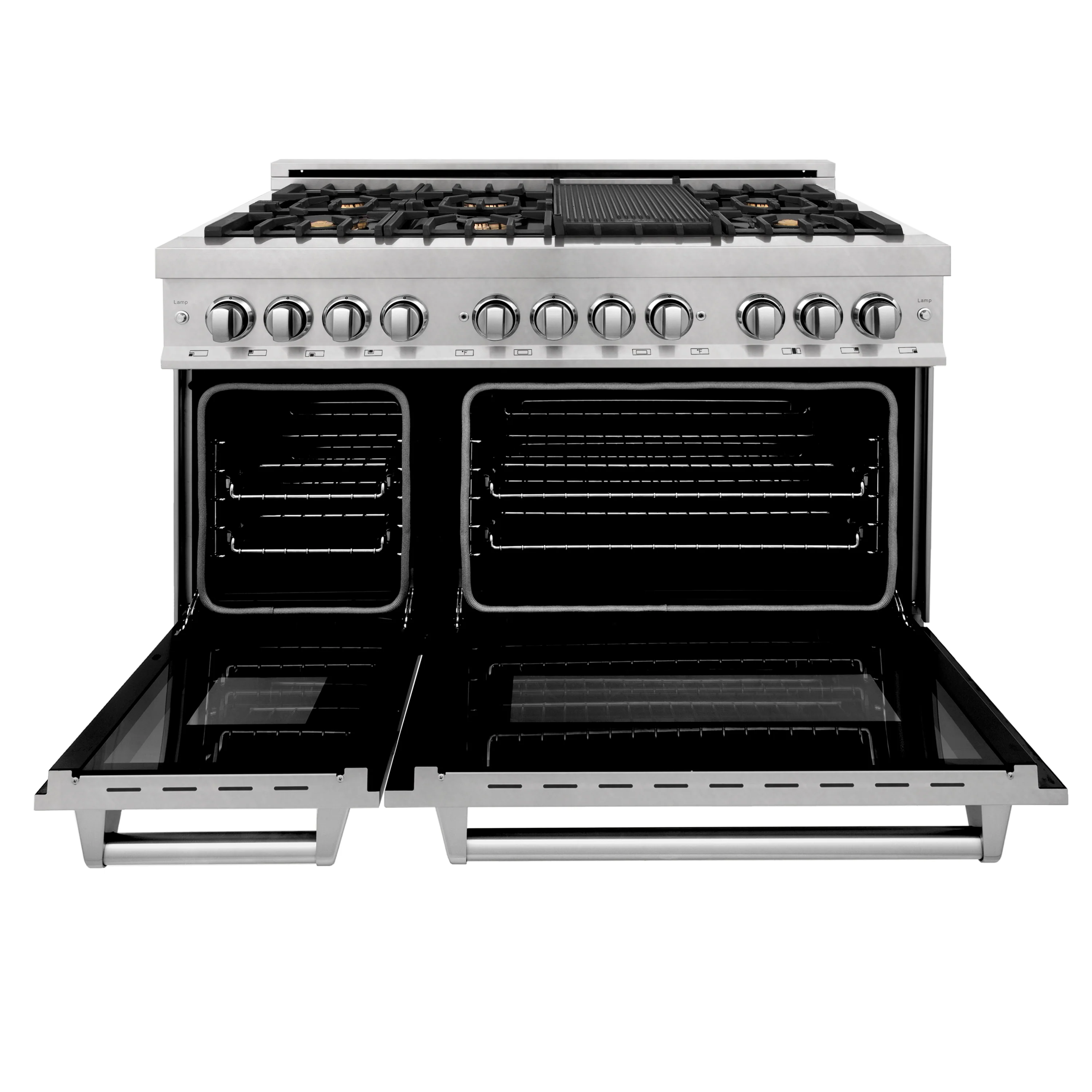 ZLINE 48 in. 6.0 cu. ft. Legacy Dual Fuel Range with Gas Cooktop and 2 Electric Ovens in Satin Stainless Steel with 6 Brass Burners (RAS-SN-BR-48) - Image 8