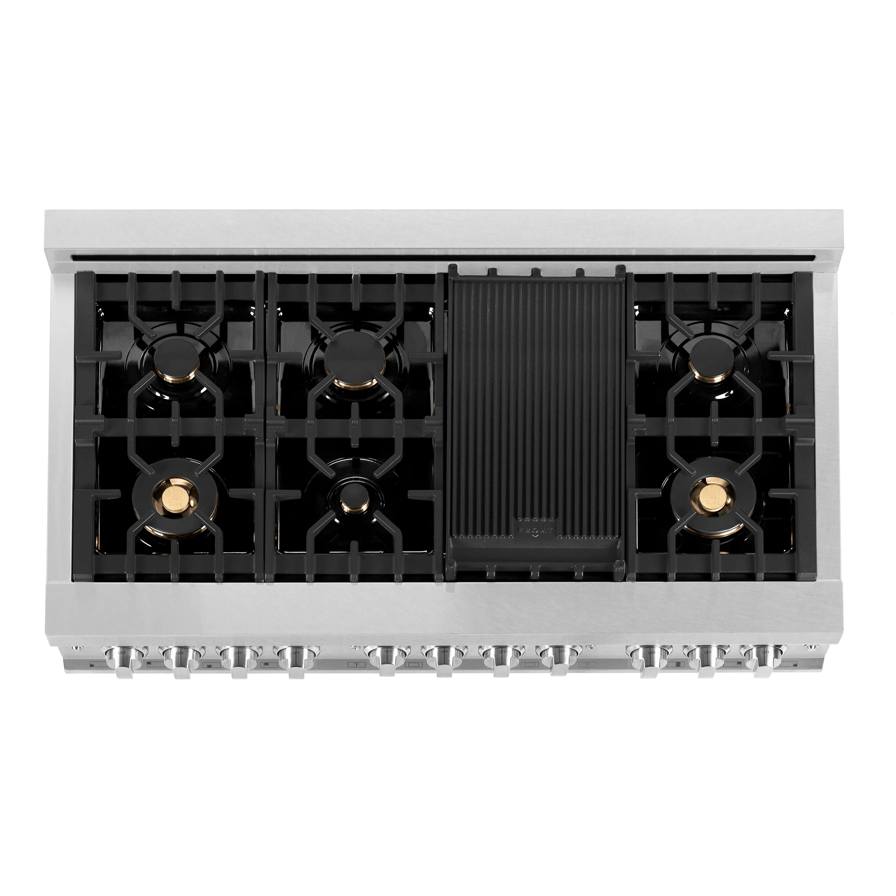 ZLINE 48 in. 6.0 cu. ft. Legacy Dual Fuel Range with Gas Cooktop and 2 Electric Ovens in Satin Stainless Steel with 6 Brass Burners (RAS-SN-BR-48) - Image 9