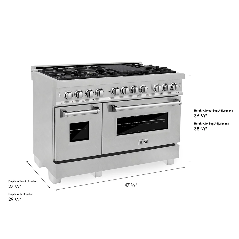 ZLINE 48 in. 6.0 cu. ft. Legacy Dual Fuel Range with 7 Burner Gas Cooktop and 2 Electric Ovens in Satin Stainless Steel (RAS-SN-48) - Image 24