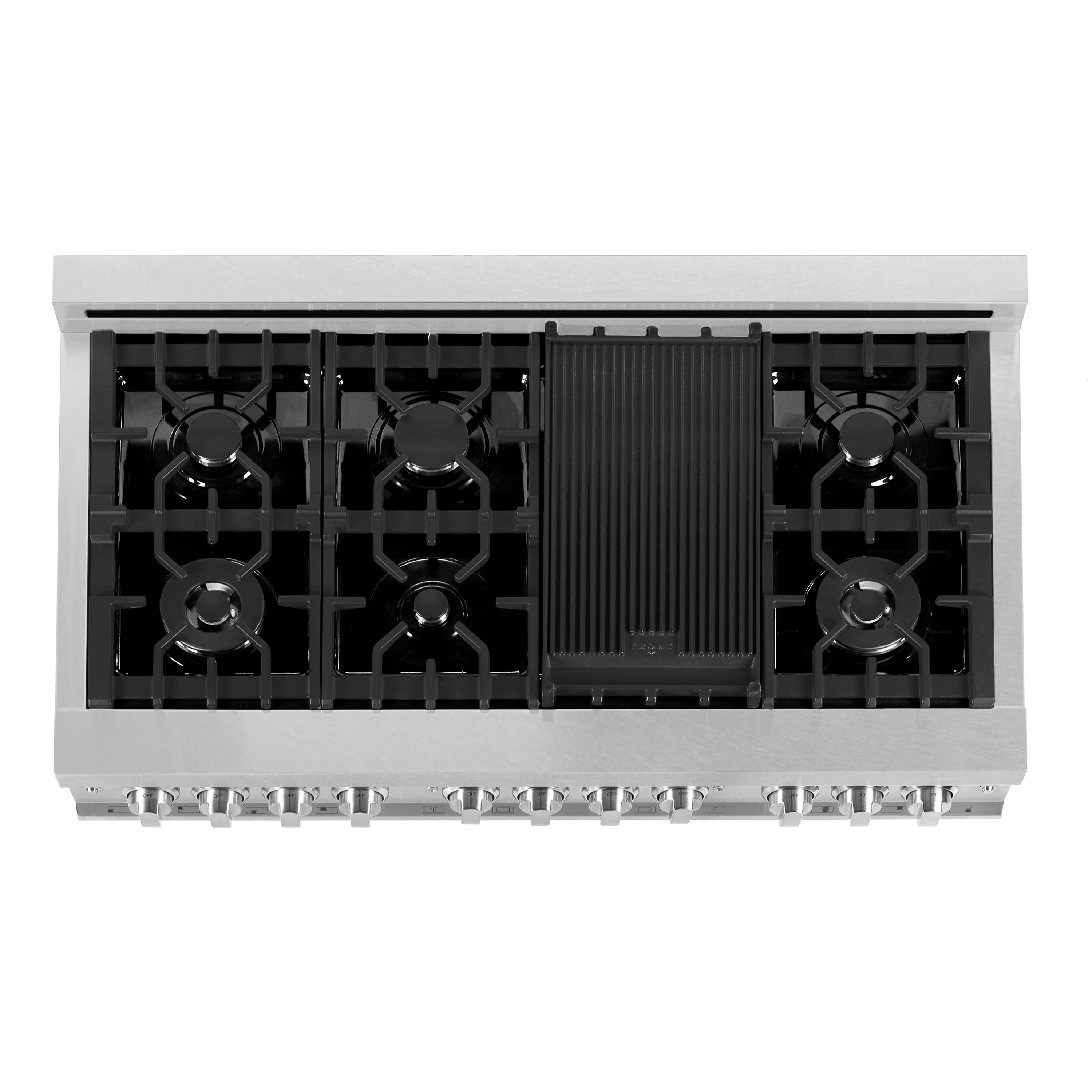 ZLINE 48 in. 6.0 cu. ft. Legacy Dual Fuel Range with 7 Burner Gas Cooktop and 2 Electric Ovens in Satin Stainless Steel and Red Gloss Doors (RAS-RG-48) - Image 6