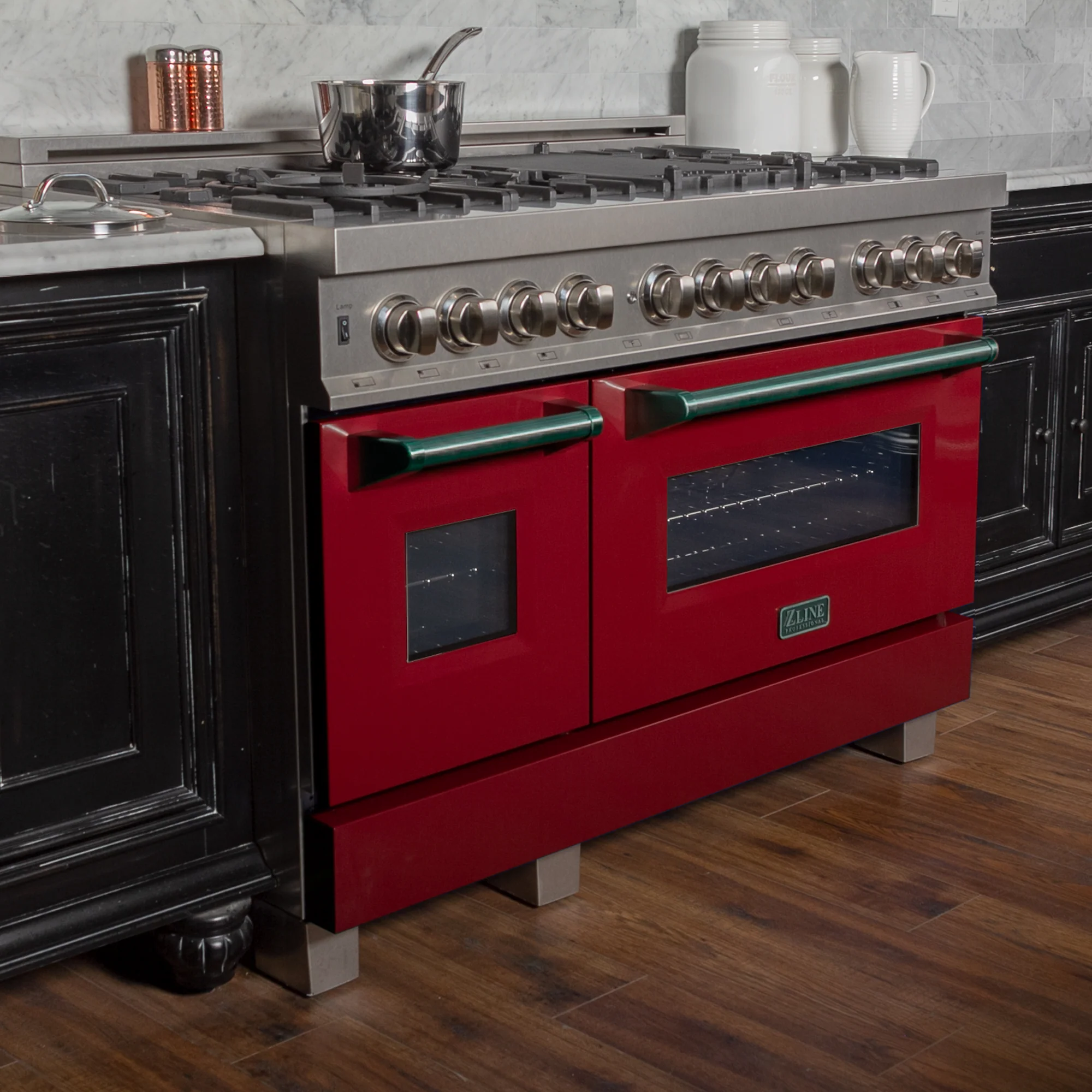 ZLINE 48 in. 6.0 cu. ft. Legacy Dual Fuel Range with 7 Burner Gas Cooktop and 2 Electric Ovens in Satin Stainless Steel and Red Gloss Doors (RAS-RG-48) - Image 7