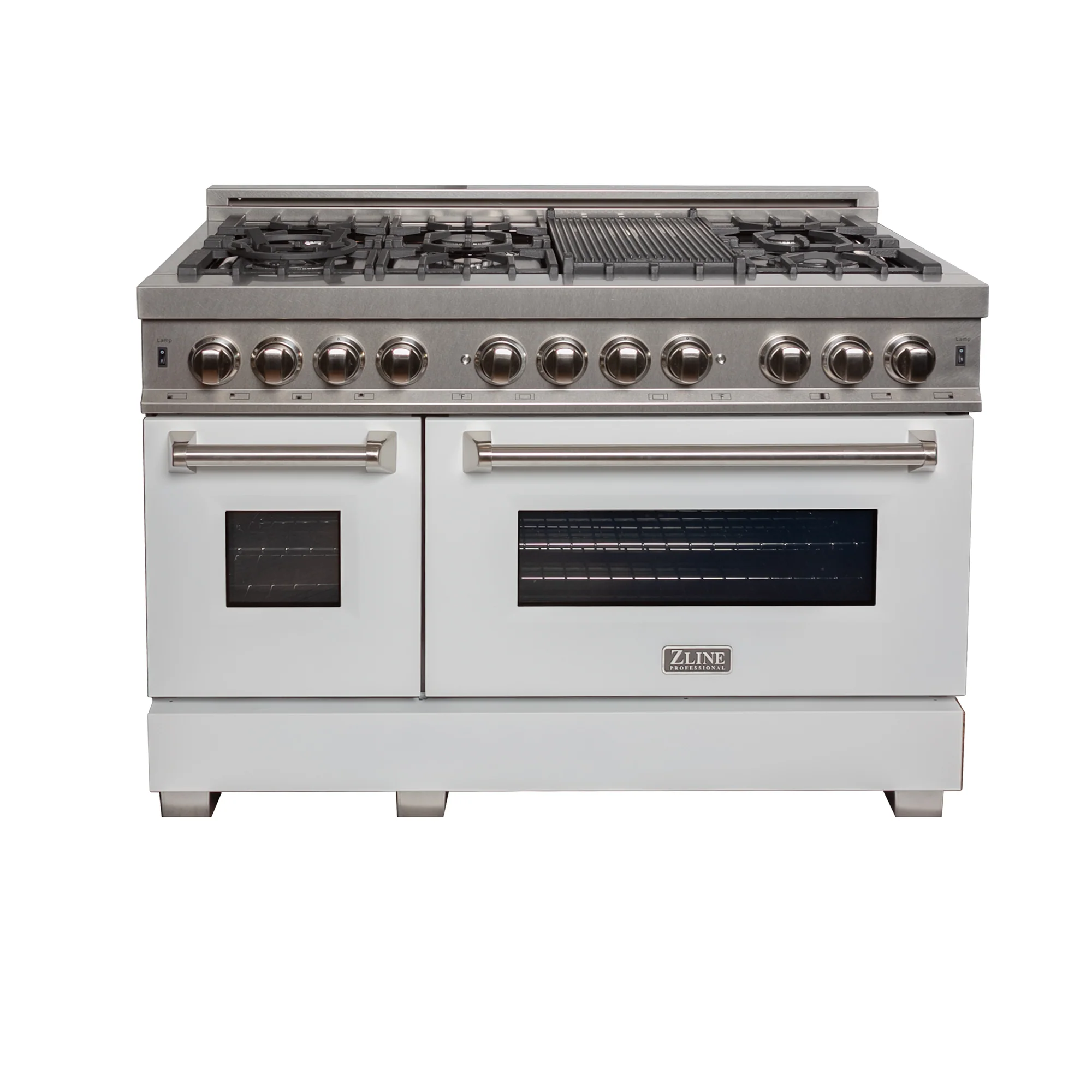 ZLINE 48 in. 6.0 cu. ft. Legacy Dual Fuel Range with 7 Burner Gas Cooktop and 2 Electric Ovens in Satin Stainless Steel and White Matte Doors (RAS-WM-48) - Image 3