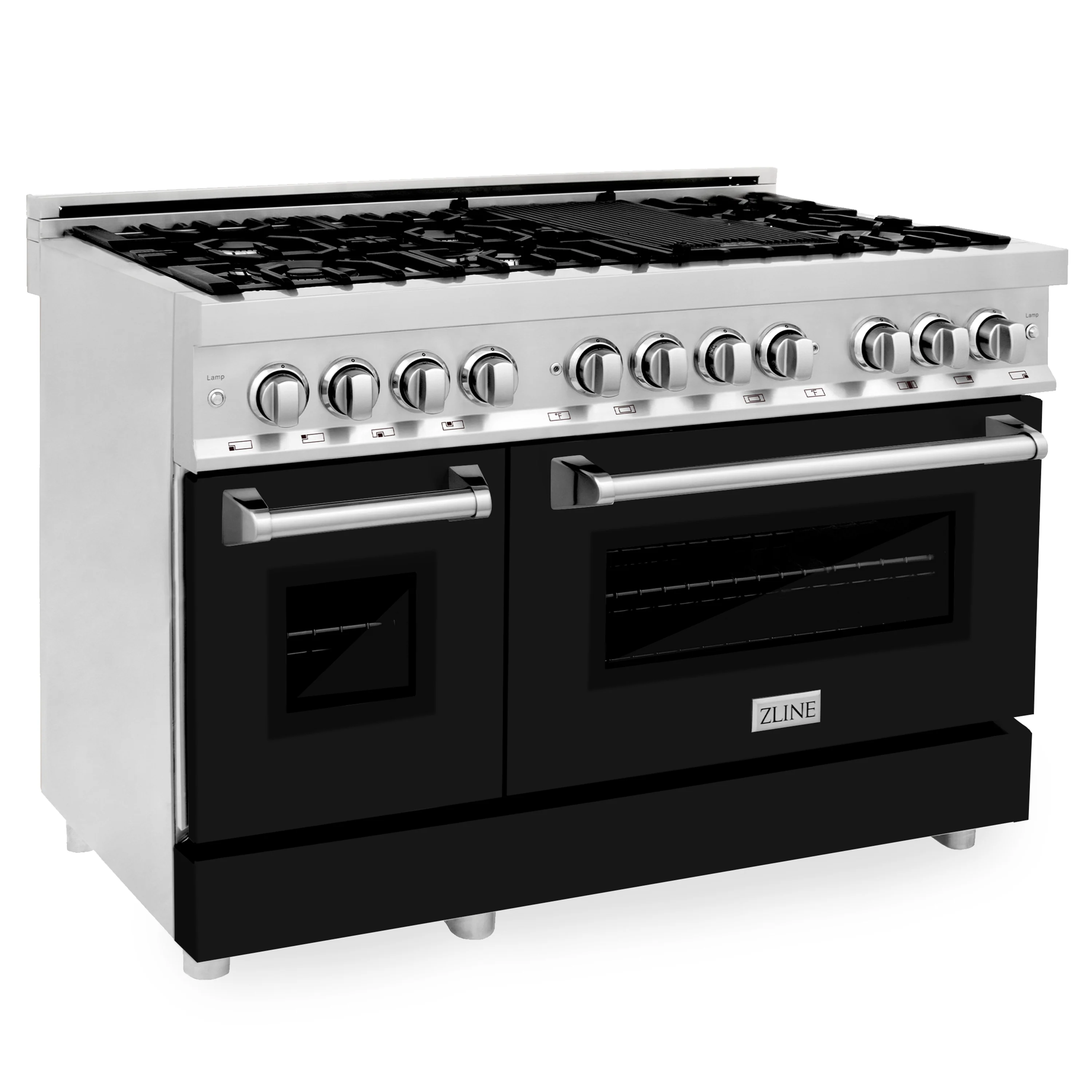 ZLINE 48 in. 6.0 cu. ft. Legacy Dual Fuel Range with 7 Burner Gas Cooktop and 2 Electric Ovens in Stainless Steel and Black Matte Doors (RA-BLM-48) - Image 3