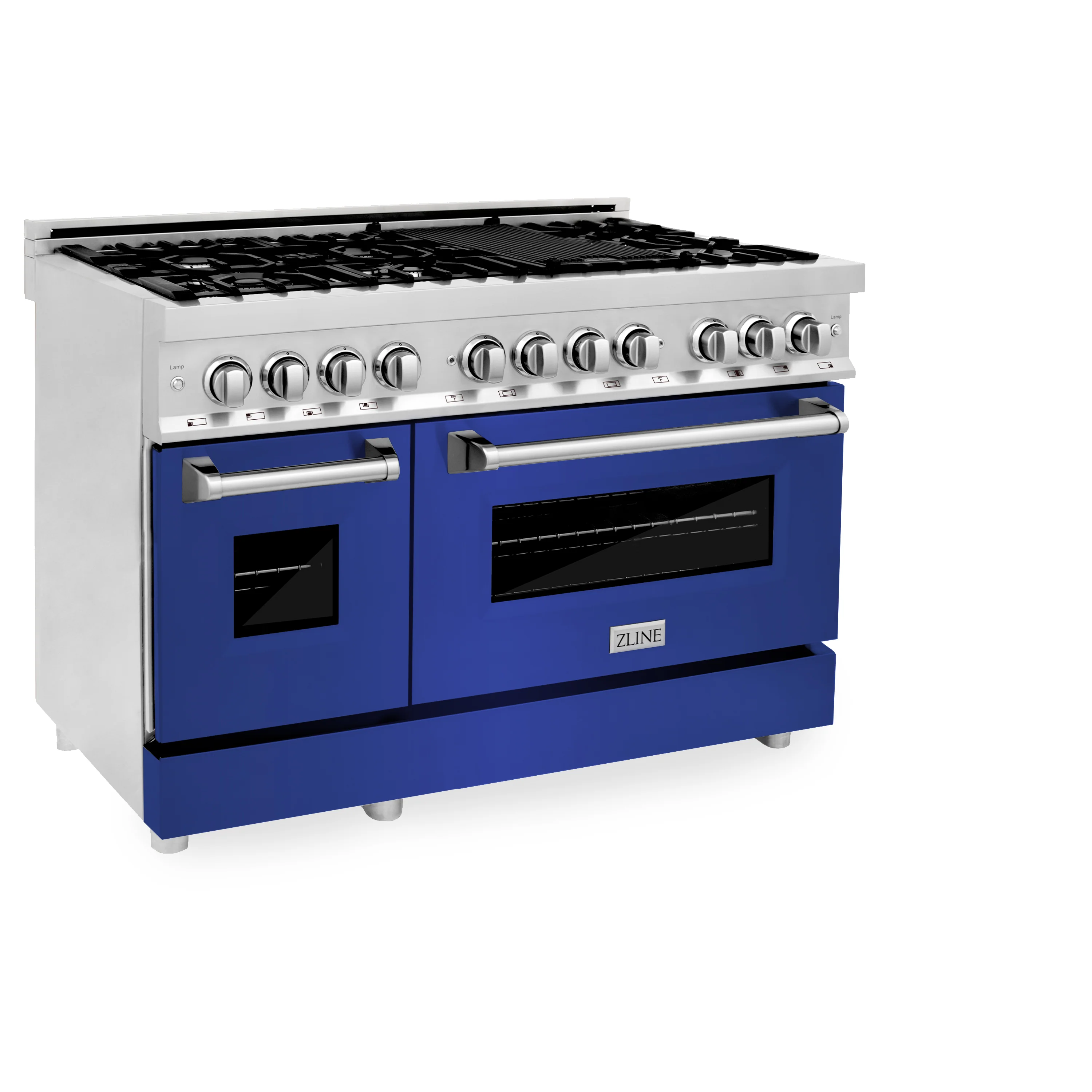 ZLINE 48 in. 6.0 cu. ft. Legacy Dual Fuel Range with 7 Burner Gas Cooktop and 2 Electric Ovens in Stainless Steel and Blue Matte Doors (RA-BM-48) - Image 3