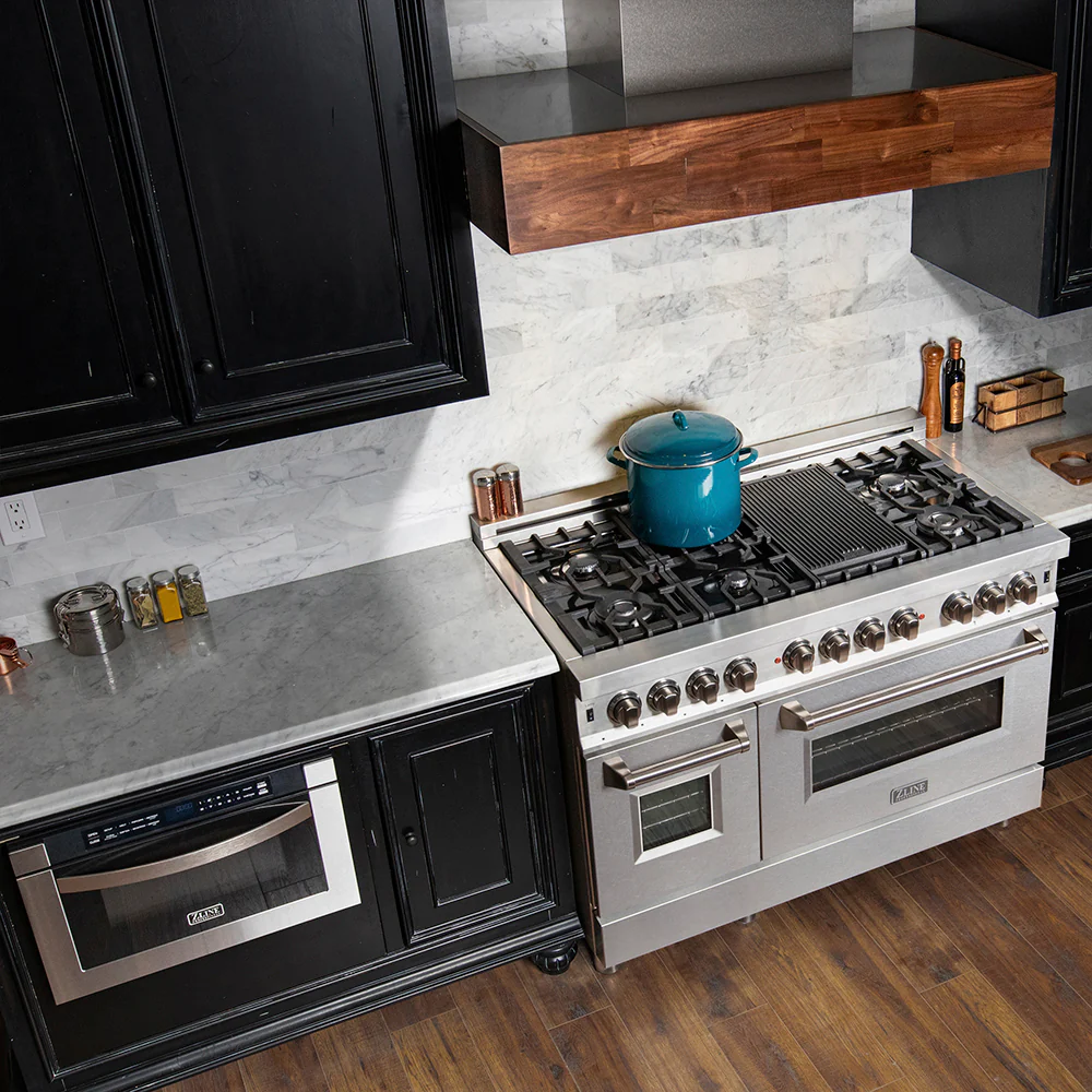ZLINE 48 in. 6.0 cu. ft. Legacy Dual Fuel Range with 7 Burner Gas Cooktop and 2 Electric Ovens in Stainless Steel with Satin Stainless Steel Doors (RA-SN-48) - Image 2