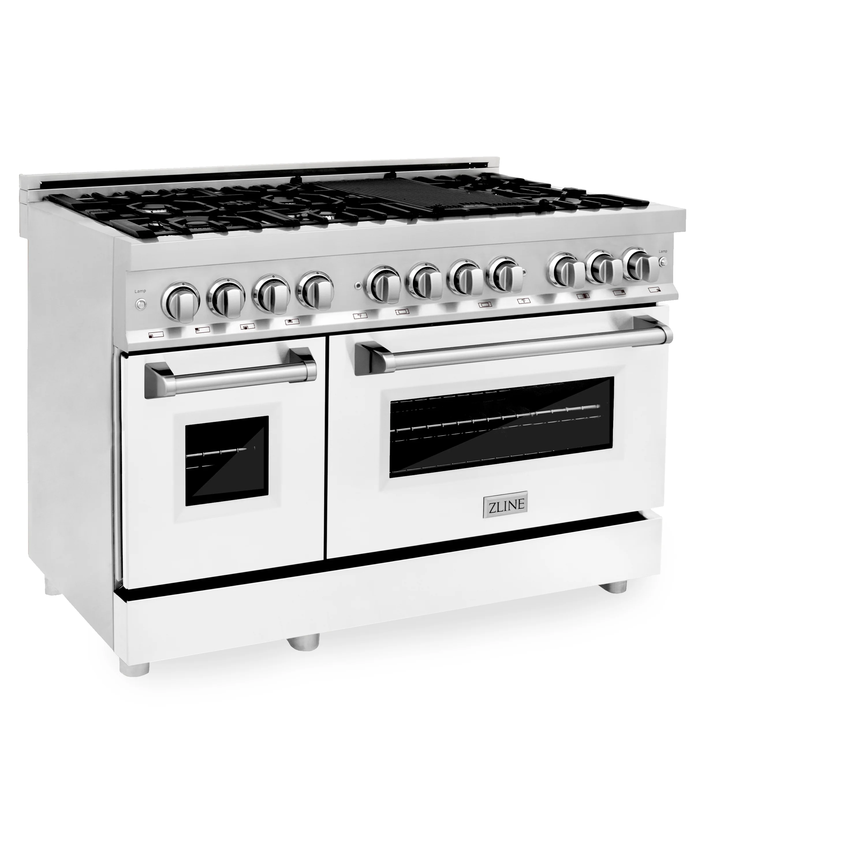 ZLINE 48 in. 6.0 cu. ft. Legacy Dual Fuel Range with 7 Burner Gas Cooktop and 2 Electric Ovens in Stainless Steel and White Matte Doors (RA-WM-48) - Image 3