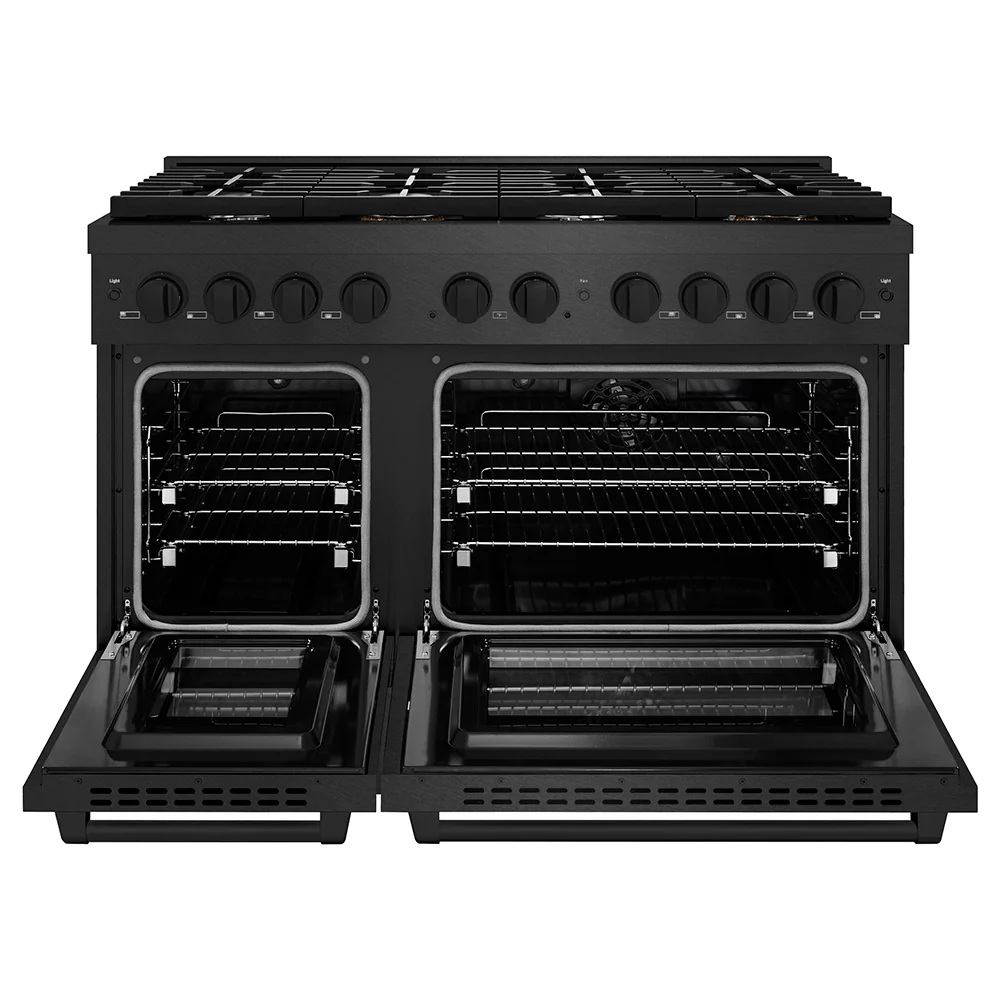 ZLINE 48 in. 6.7 cu. ft. Paramount Double Oven Dual Fuel Range with 8 Burner Gas Cooktop in Black Satin Stainless Steel (SDRBS-48) - Image 2