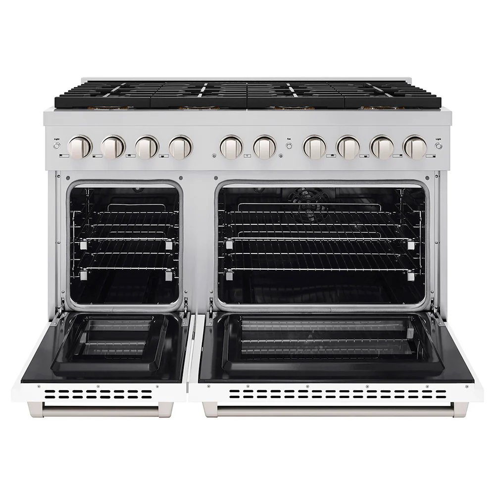 ZLINE 48 in. 6.7 cu. ft. Paramount Dual Fuel Range with 8 Burner DuoPro™ Cooktop and Dual Ovens with White Matte Doors (PSDR-WM-48) - Image 4