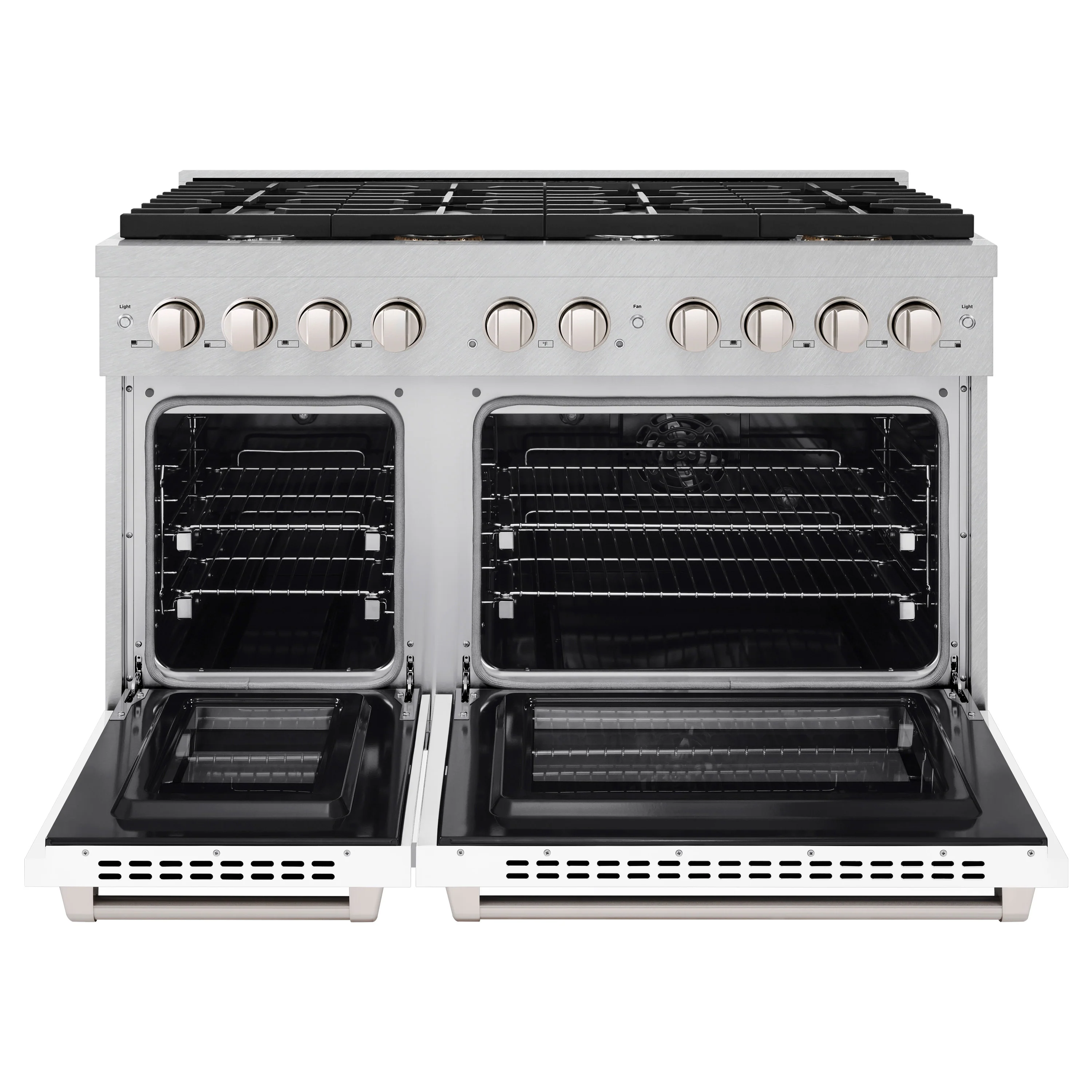 ZLINE 48 in. 6.7 cu. ft. Paramount Double Oven Dual Fuel Range with 8 Burner Gas Cooktop in Satin Stainless Steel with White Matte Doors (SDRS-WM-48) - Image 6