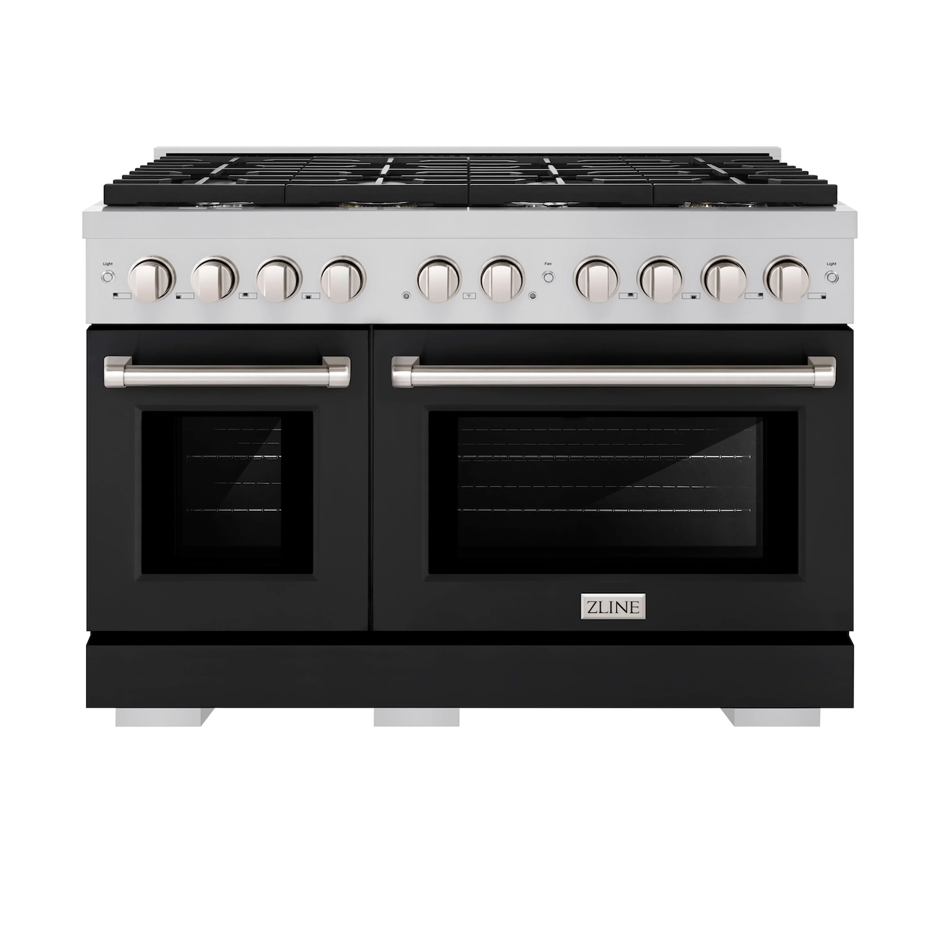 ZLINE 48 in. 6.7 cu. ft. Paramount Double Oven Dual Fuel Range with 8 Burner Gas Cooktop in Stainless Steel with Black Matte Doors (SDR-BLM-48) - Image 3