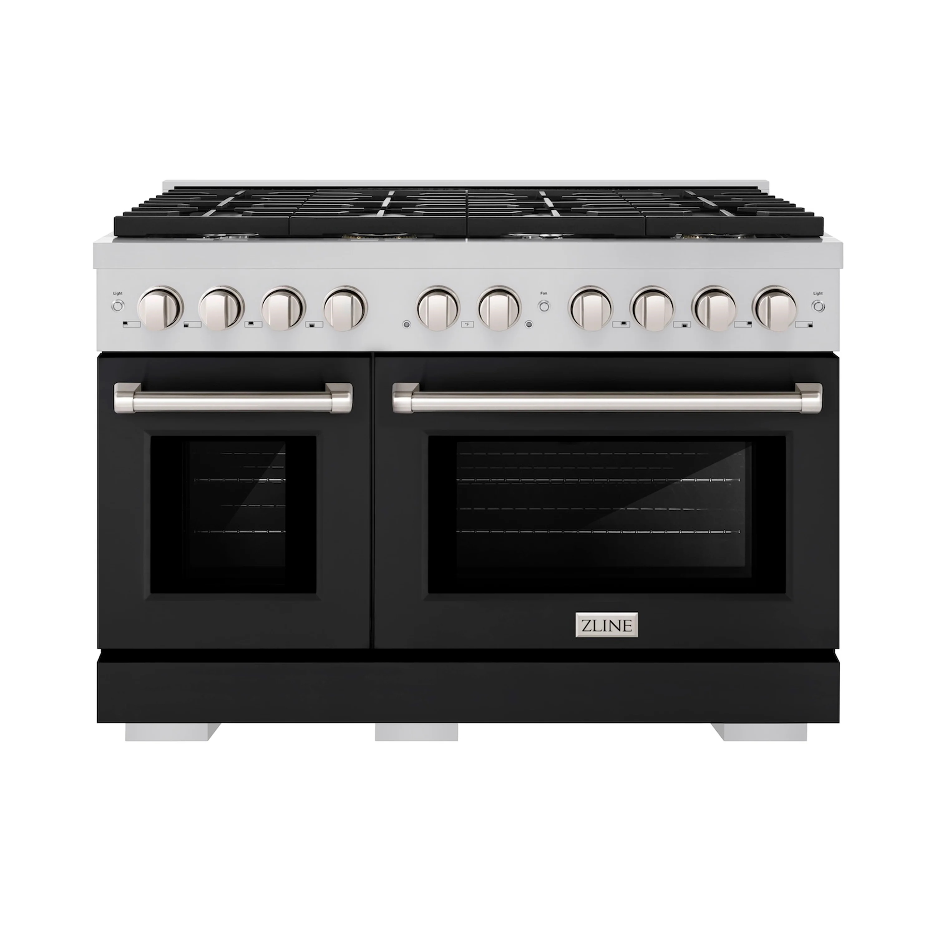 ZLINE 48 in. 6.7 cu. ft. Paramount Double Oven Dual Fuel Range with 8 Burner Gas Cooktop in Stainless Steel with Black Matte Doors (SDR-BLM-48) - Image 4
