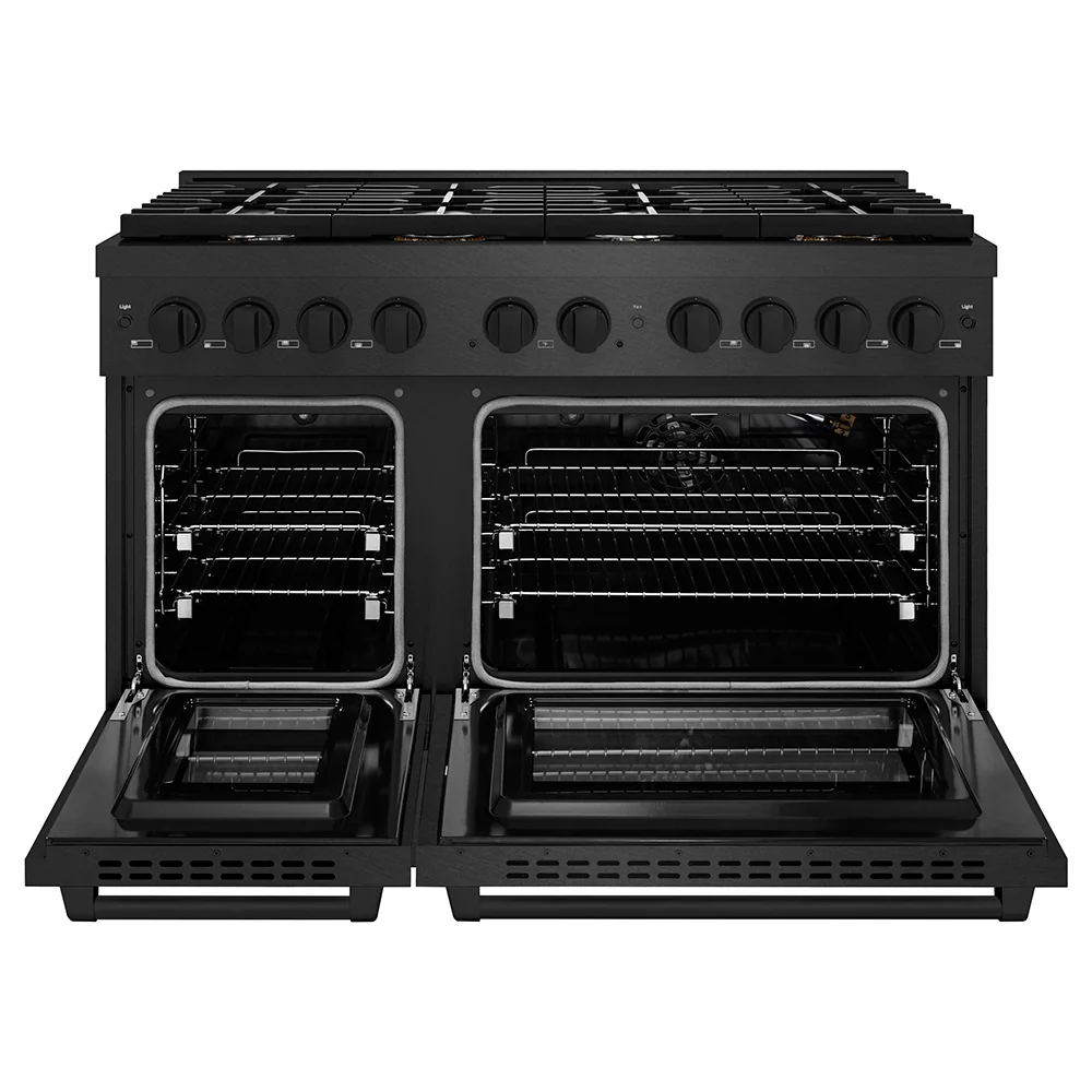 ZLINE 48 in. 6.7 cu. ft. Paramount Double Oven Gas Range in Black Satin Stainless Steel with 8 Brass Burners (SGRBS-BR-48) - Image 2