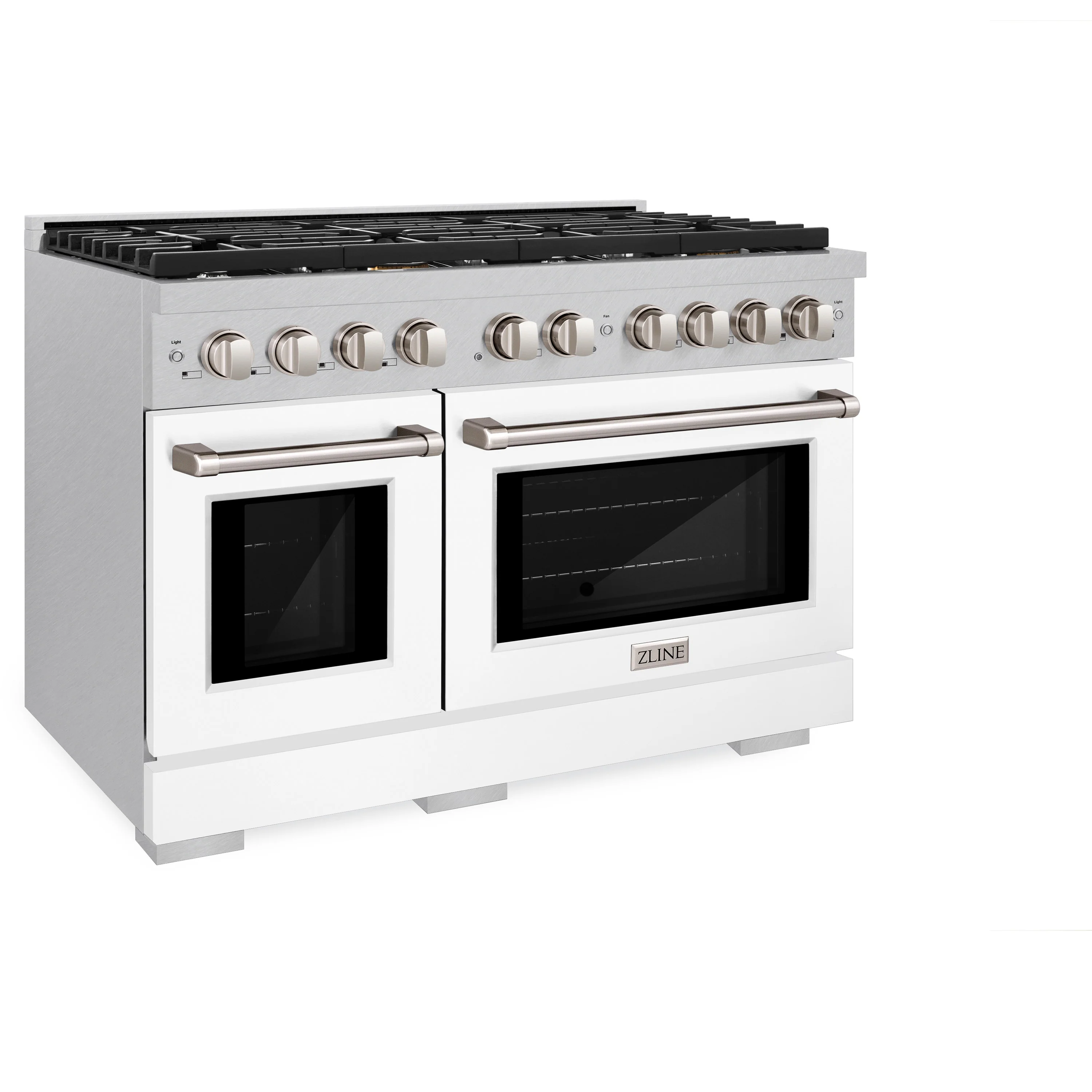 ZLINE 48 in. 6.7 cu. ft. Paramount Double Oven Gas Range with 8 Burner Cooktop in Satin Stainless Steel with White Matte Doors (SGRS-WM-48) - Image 2