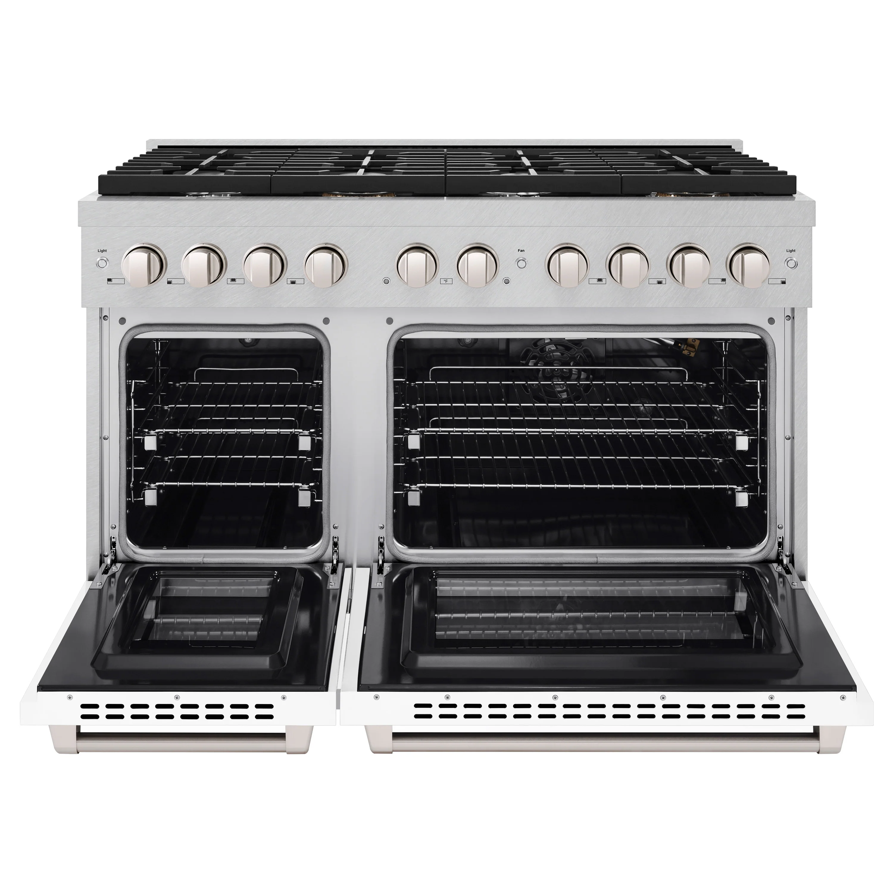 ZLINE 48 in. 6.7 cu. ft. Paramount Double Oven Gas Range with 8 Burner Cooktop in Satin Stainless Steel with White Matte Doors (SGRS-WM-48) - Image 5