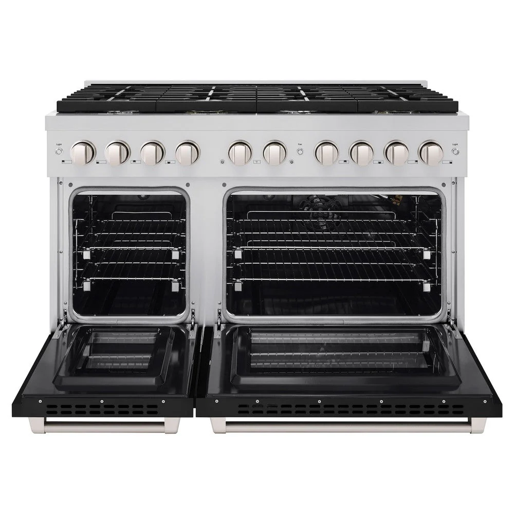 ZLINE 48 in. 6.7 cu. ft. Paramount Double Oven Gas Range with 8 Burner Cooktop in Stainless Steel with Black Matte Doors (SGR-BLM-48) - Image 4