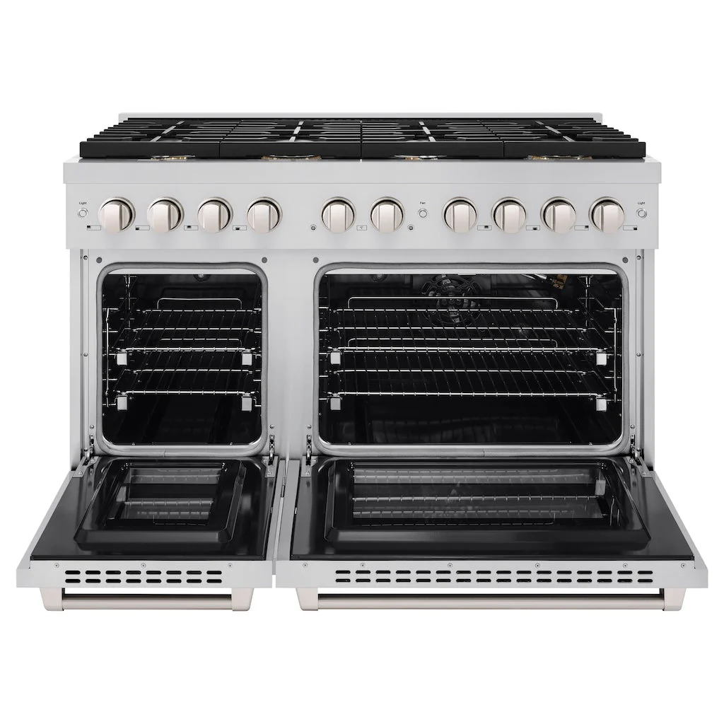 ZLINE 48 in. 6.7 cu. ft. Paramount Double Oven Gas Range in Stainless Steel with 8 Brass Burners (SGR-BR-48) - Image 3