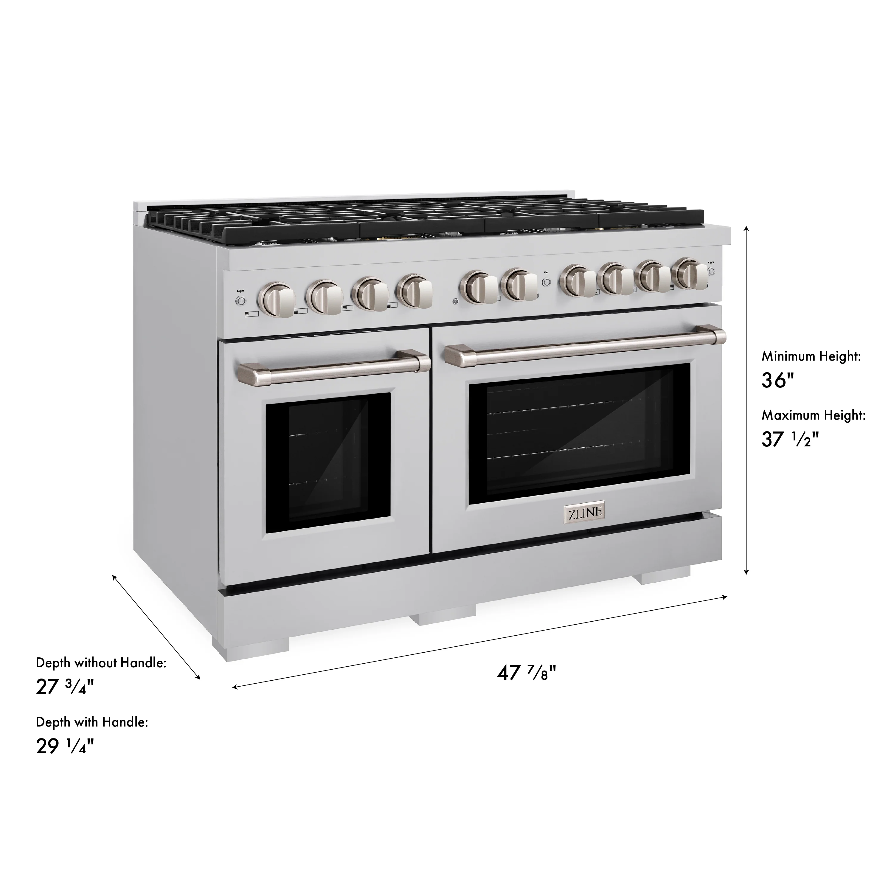 ZLINE 48 in. 6.7 cu. ft. Paramount Double Oven Gas Range with 8 Burner Cooktop in Stainless Steel (SGR48) - Image 14
