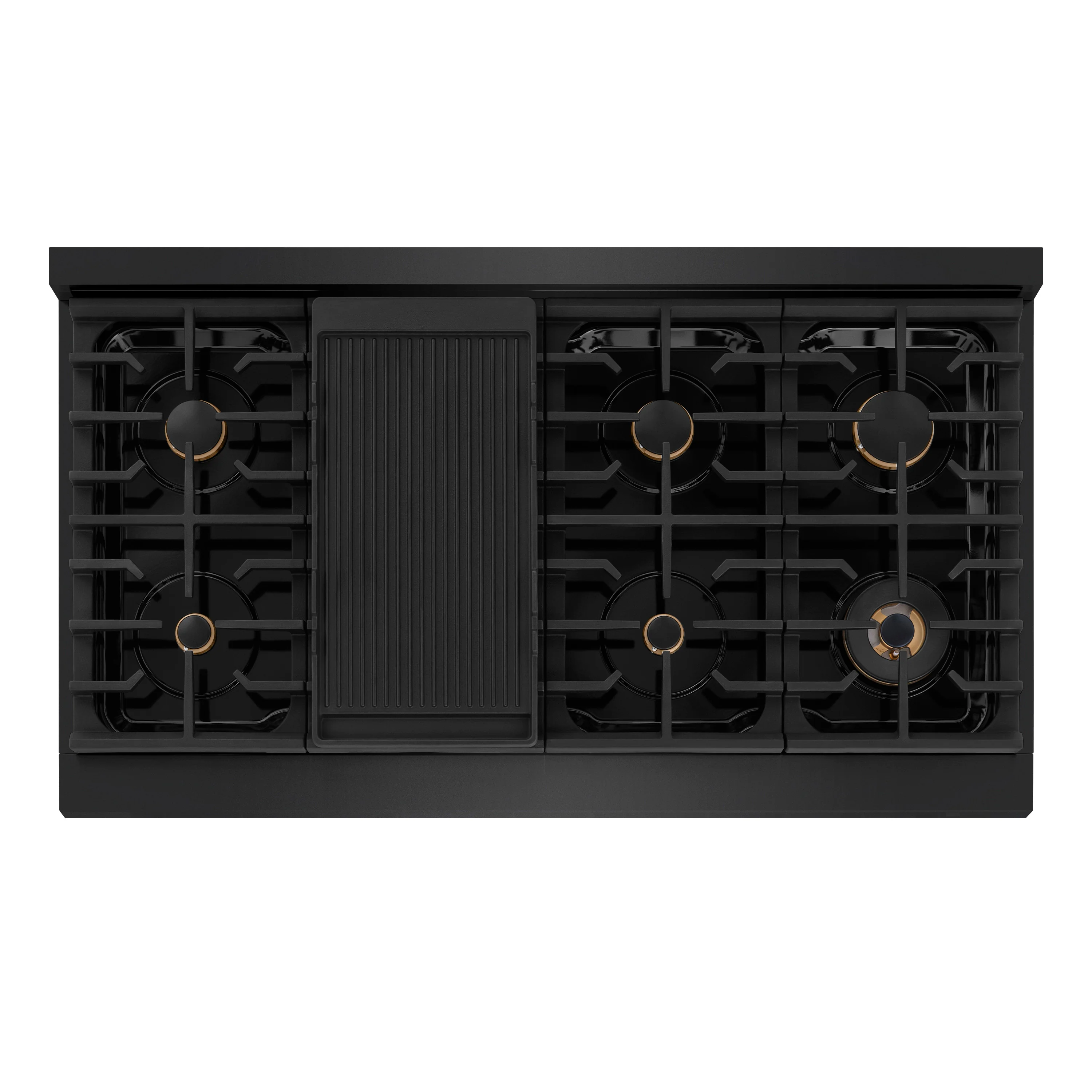 ZLINE 48 in. Paramount Gas Rangetop with 8 Brass Burners and Porcelain Cooktop in Black Stainless Steel (SRTB-BR-48) - Image 3