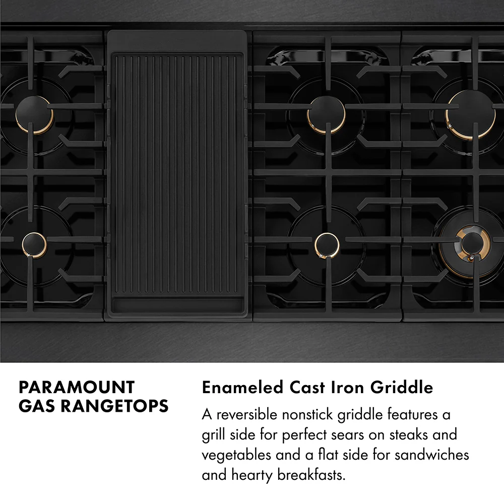 ZLINE 48 in. Paramount Gas Rangetop with 8 Brass Burners and Porcelain Cooktop in Black Satin Stainless Steel (SRTBS-BR-48) - Image 8