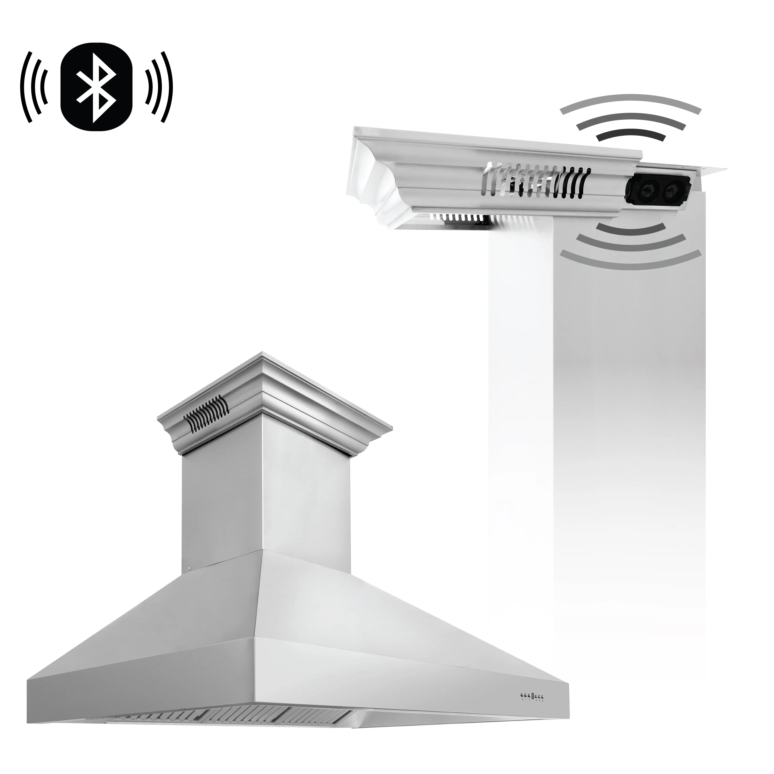 48" ZLINE CrownSound™Ducted Vent Professional Wall Mount Range Hood in Stainless Steel with Built-in Bluetooth Speakers (697CRN-BT-48) - Image 4