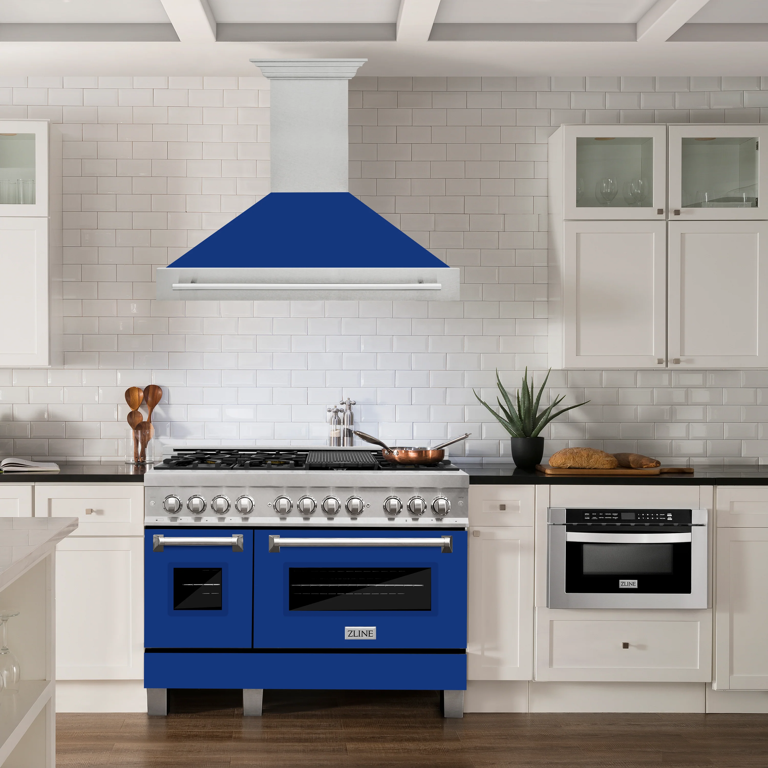 ZLINE 48" Fingerprint Resistant Stainless Steel Range Hood with Blue Gloss Shell (8654SNX-BG48) - Image 2