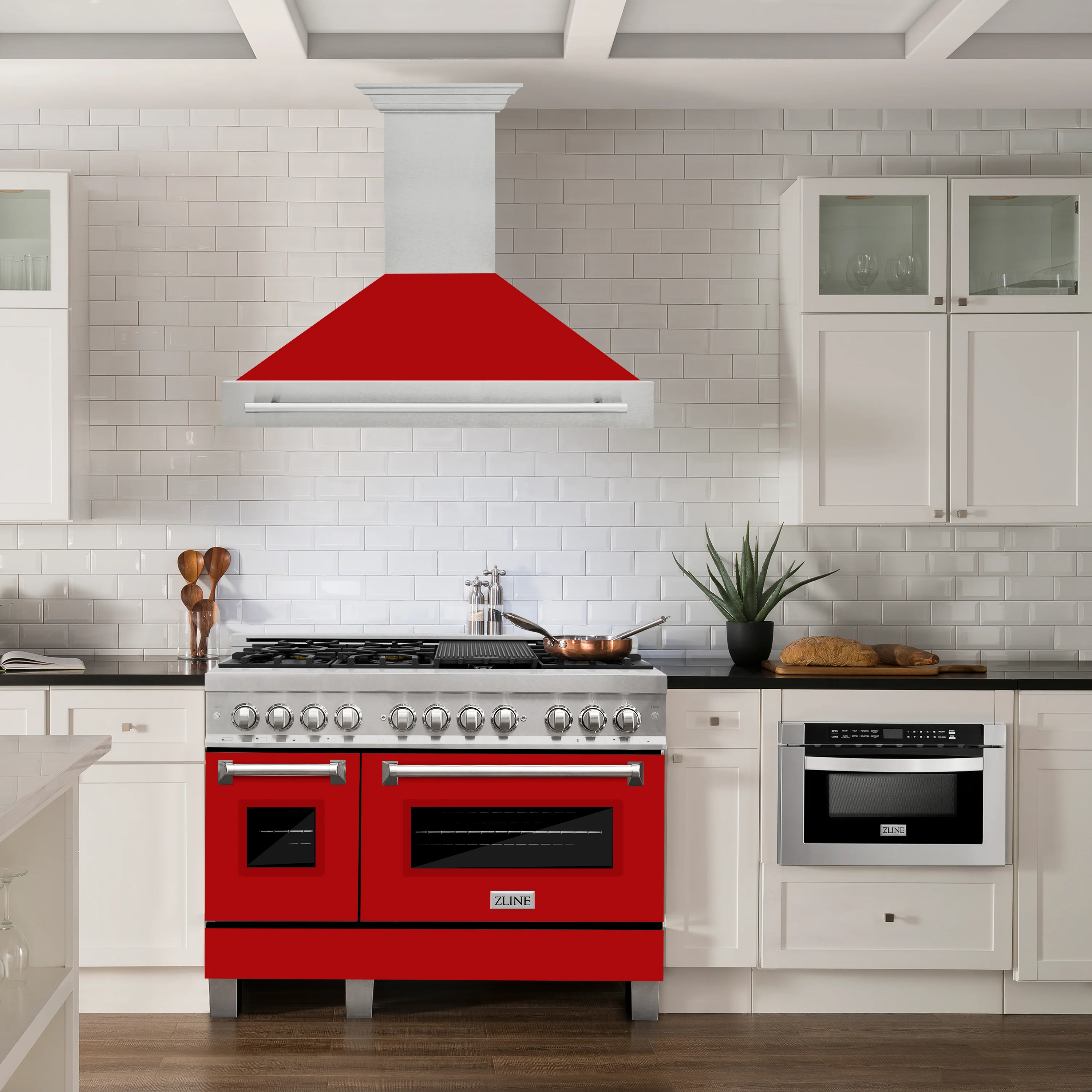 ZLINE 48" Fingerprint Resistant Stainless Steel Range Hood with Red Matte Shell (8654SNX-RM48) - Image 2