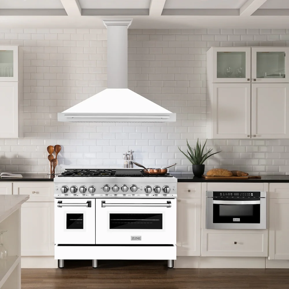 ZLINE 48 in. Convertible Satin Stainless Steel Wall Mount Range Hood with White Matte Shell and Stainless Steel Handle (KB4SNX-WM-48) - Image 2