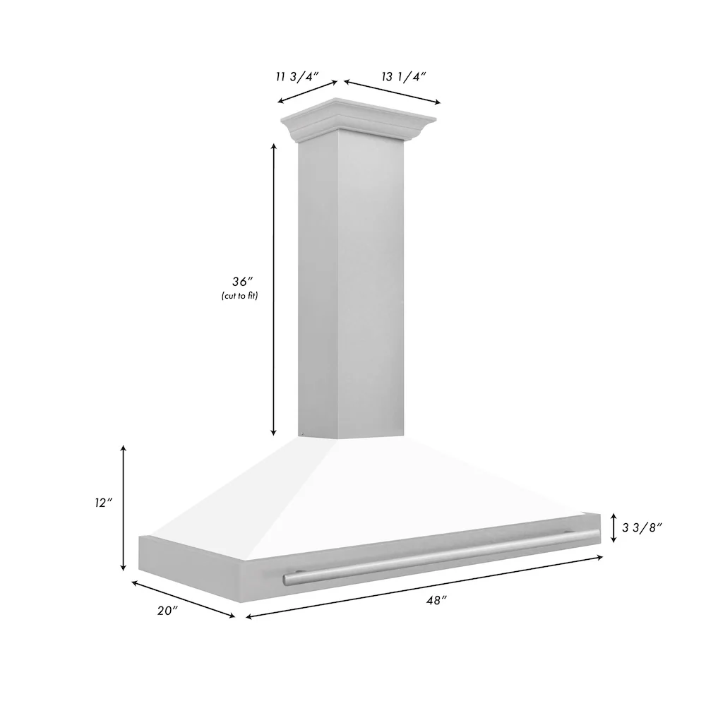 ZLINE 48 in. Convertible Satin Stainless Steel Wall Mount Range Hood with White Matte Shell and Stainless Steel Handle (KB4SNX-WM-48) - Image 7